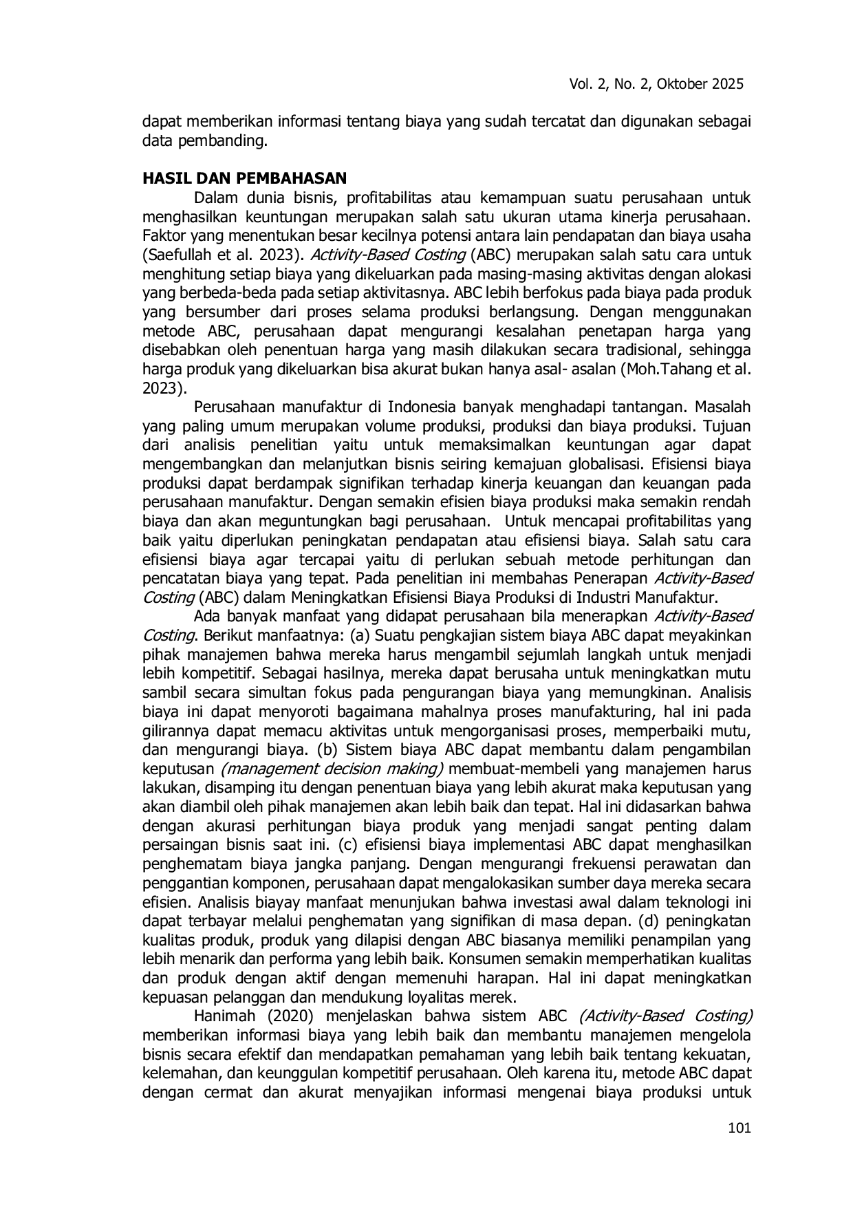 JURIS Penerapan Activity Based Costing ABC Dalam Meningkatkan Efisiensi Biaya Produksi Di Industri Manufaktur