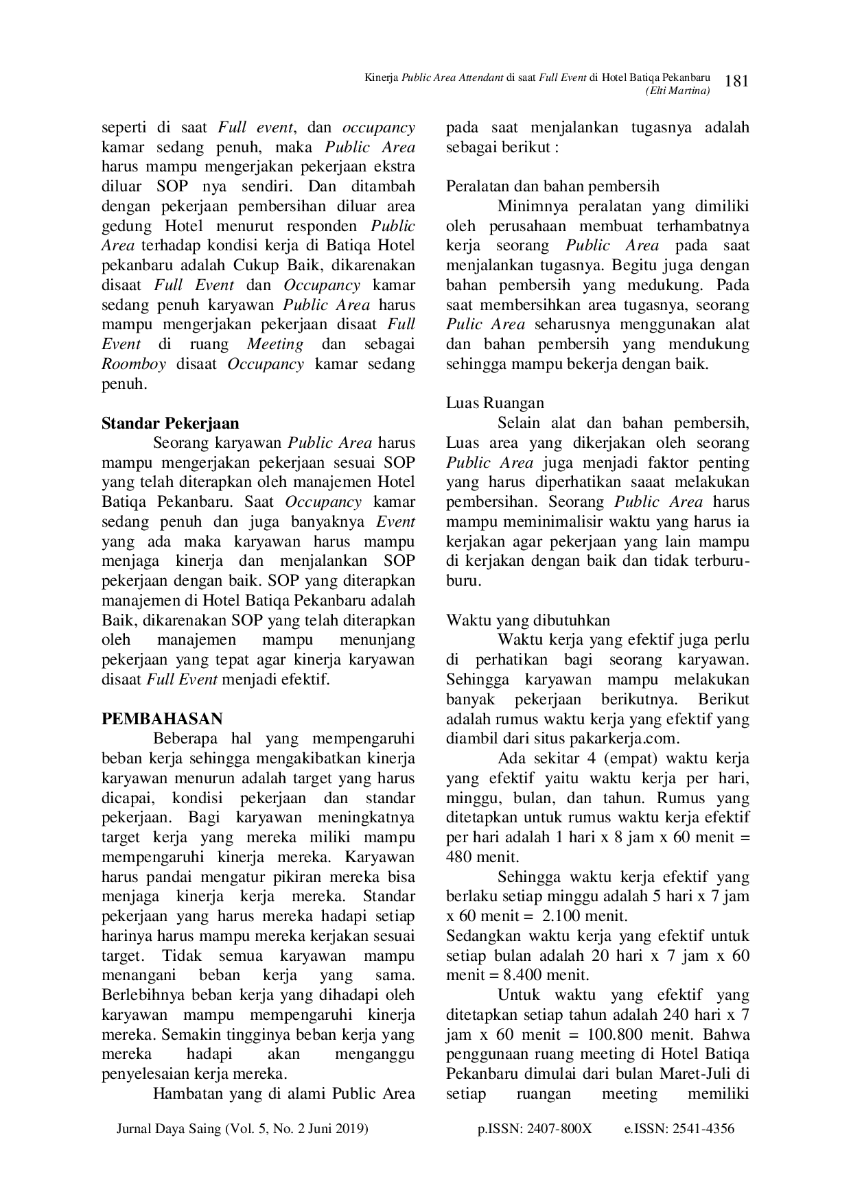 juris Kinerja Public Area Attendant Di Saat Full Event Di Hotel Batiqa Pekanbaru