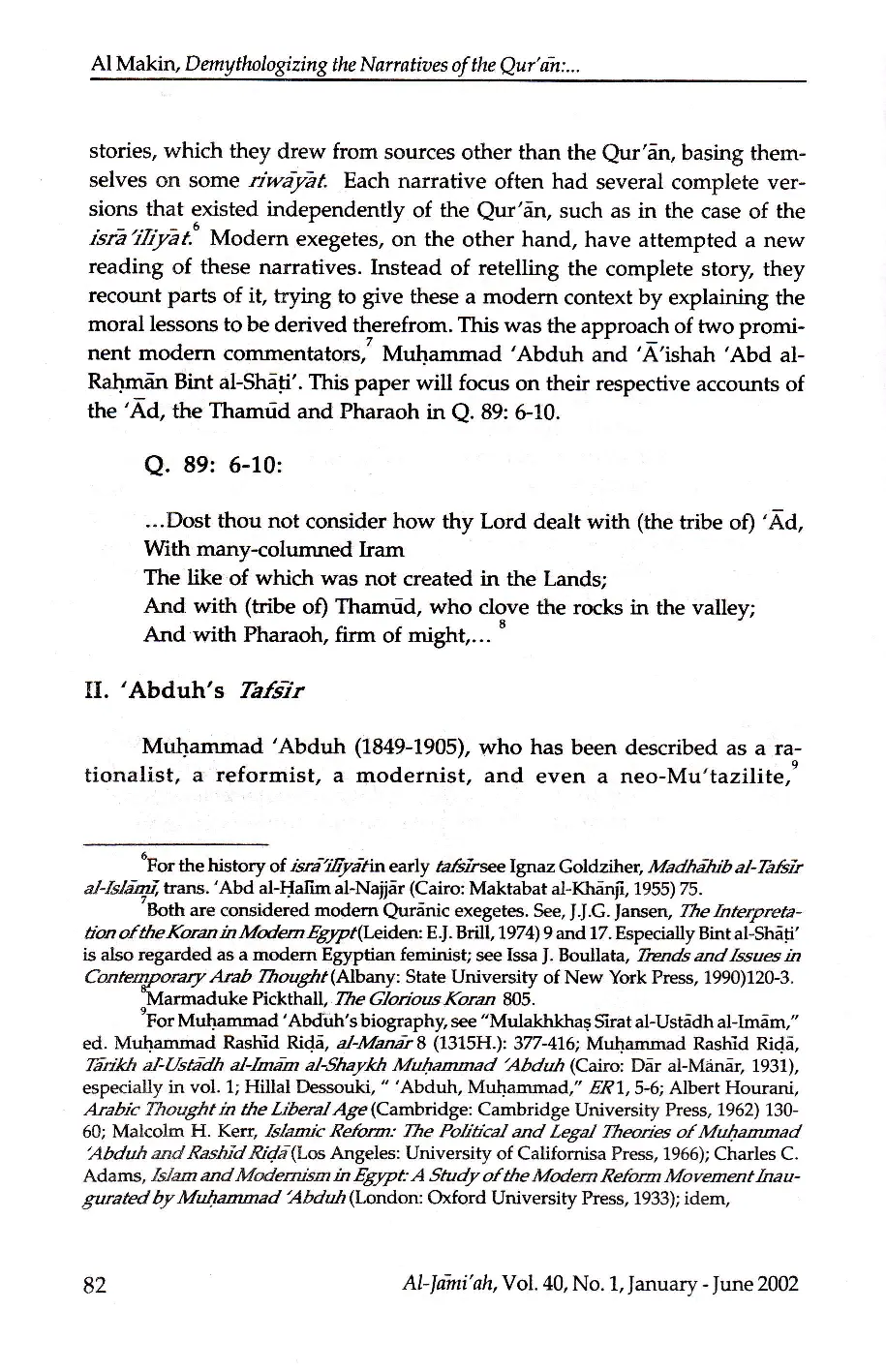 juris Demythologizing the Narratives of the Qur a n Muhammad Abduh s and Bint al Shati s Account of Ad Thamud and Pharaoh Q 89 6 10
