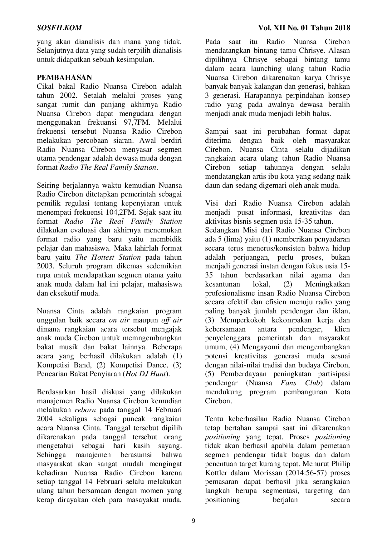 JURIS Positioning Radio Nuansa Cirebon Sebagai Media Komunikasi Di Era Digitalisasi