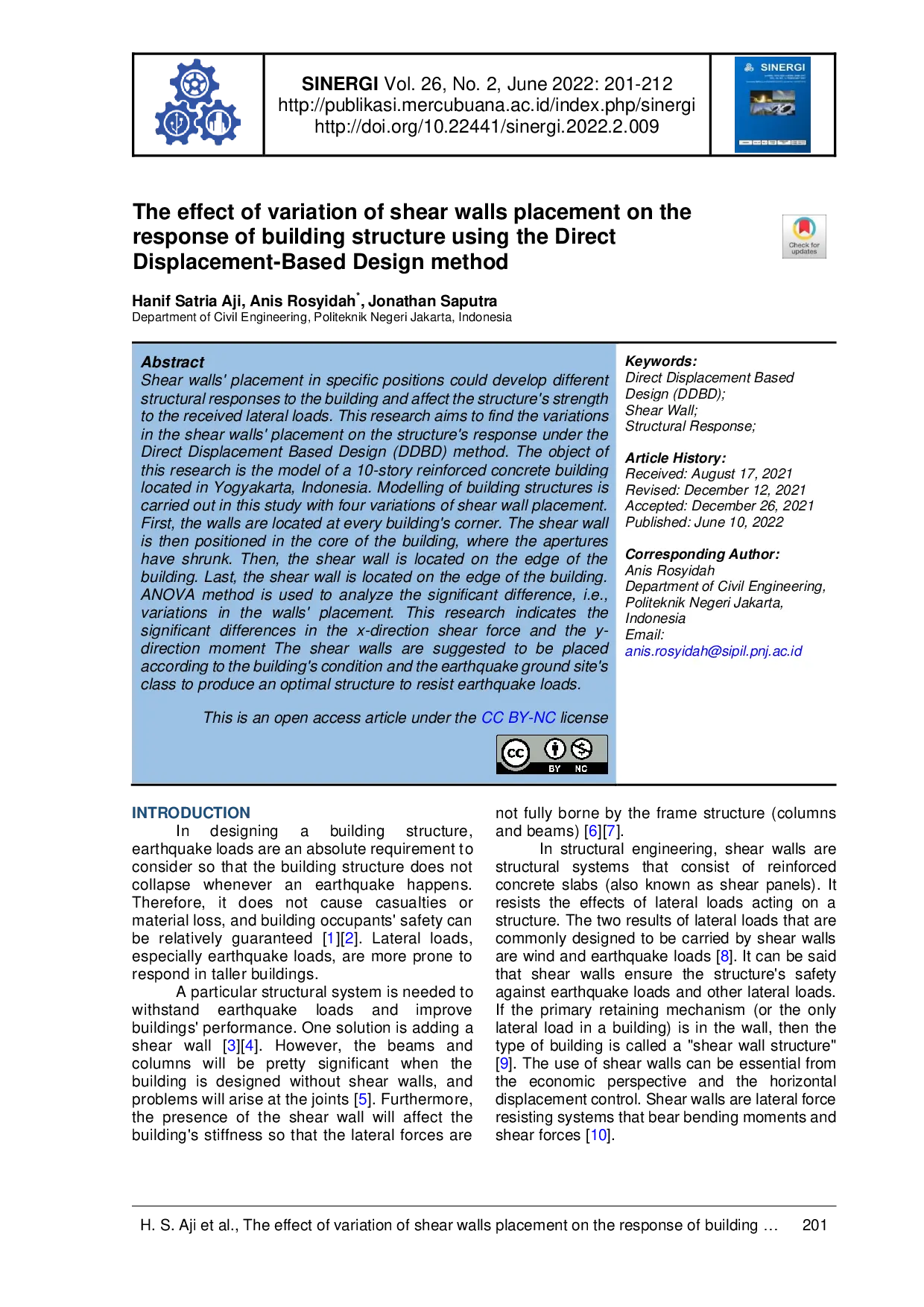 JURIS The effect of variation of shear walls placement on the response of building structure using the Direct Displacement Based Design method