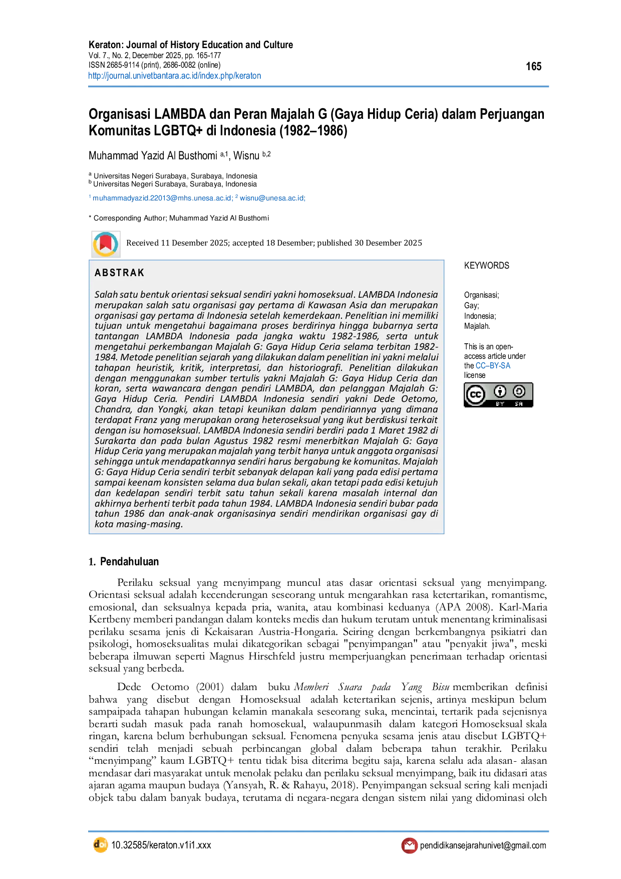 JURIS Organisasi LAMBDA dan Peran Majalah G Gaya Hidup Ceria dalam Perjuangan Komunitas LGBTQ di Indonesia 1982 1986