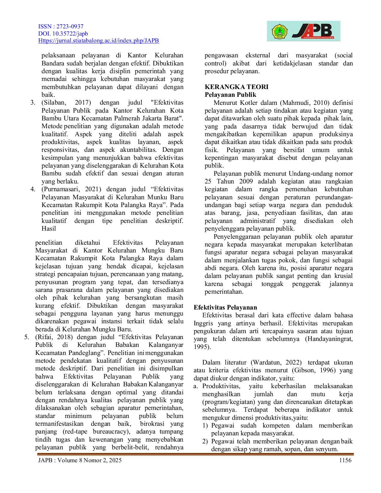 JURIS Efektivitas Pelayanan Surat Keterangan Kepemilikan Tanah di Kantor Kelurahan Belimbing Kecamatan Murung Pudak Kabupaten Tabalong