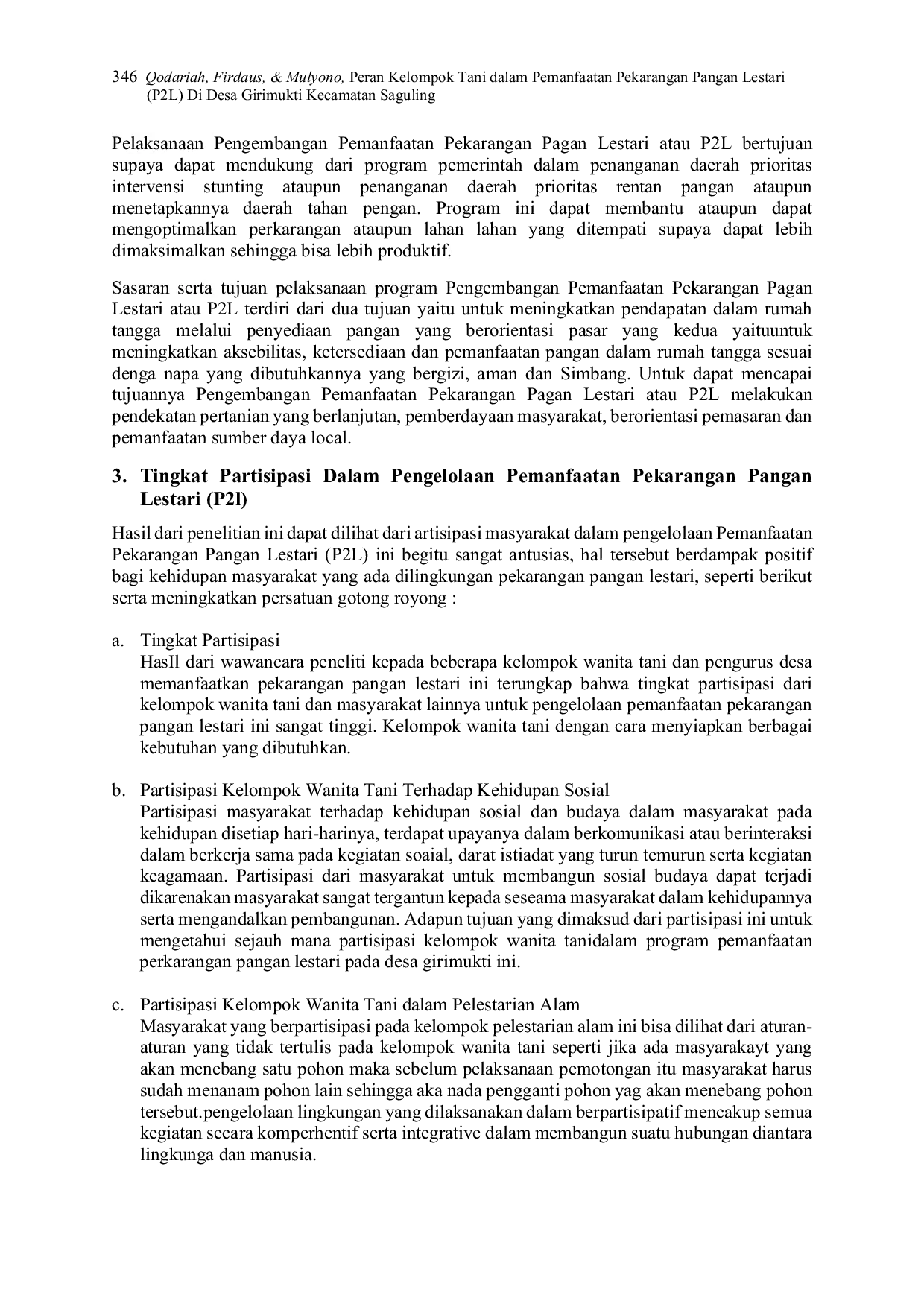 JURIS Peran Kelompok Wanita Tani Dalam Pemanfaatan Pekarangan Pangan Lestari P2L Di Desa Girimukti Kecamatan Saguling