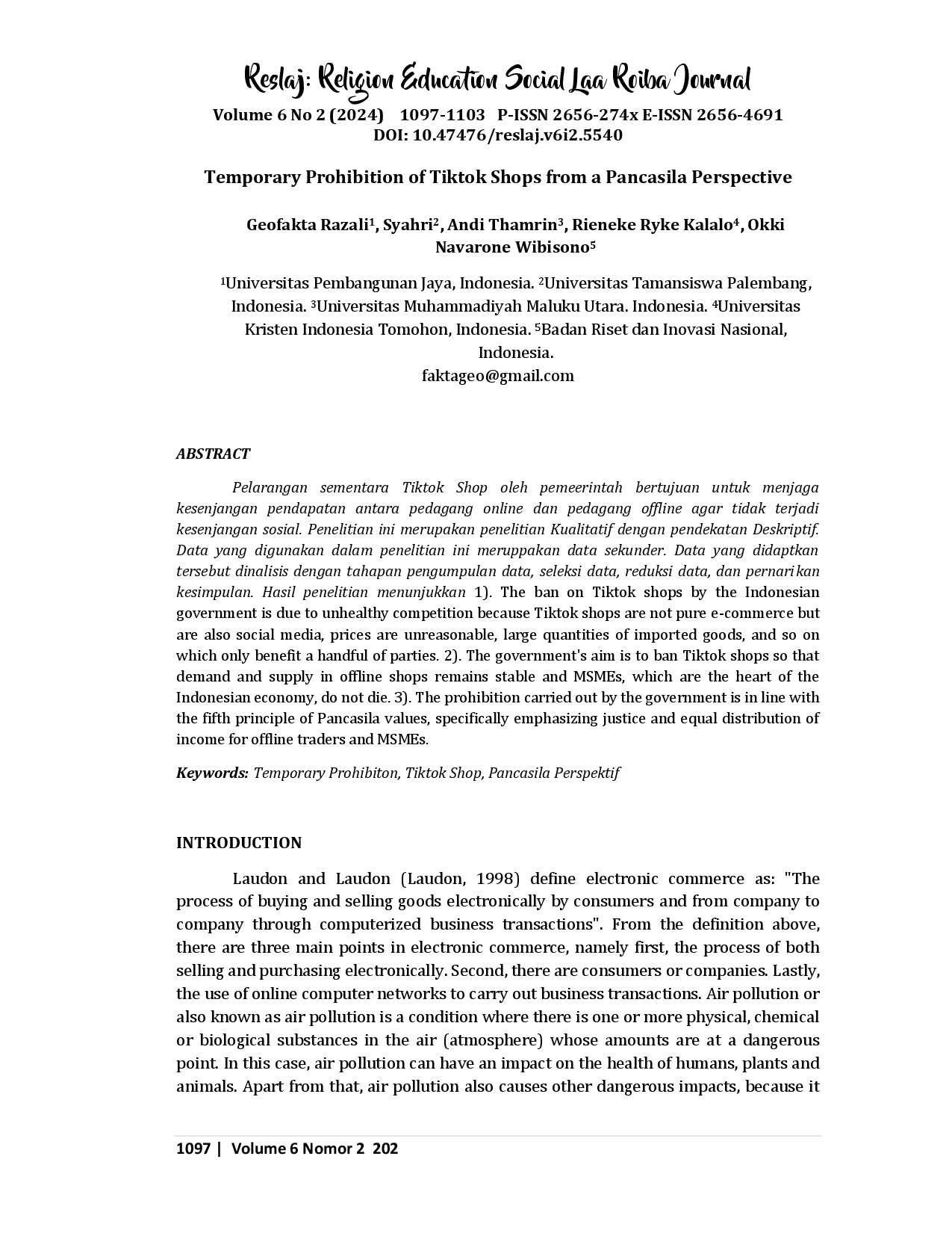 juris Temporary Prohibition of Tiktok Shops from a Pancasila Perspective