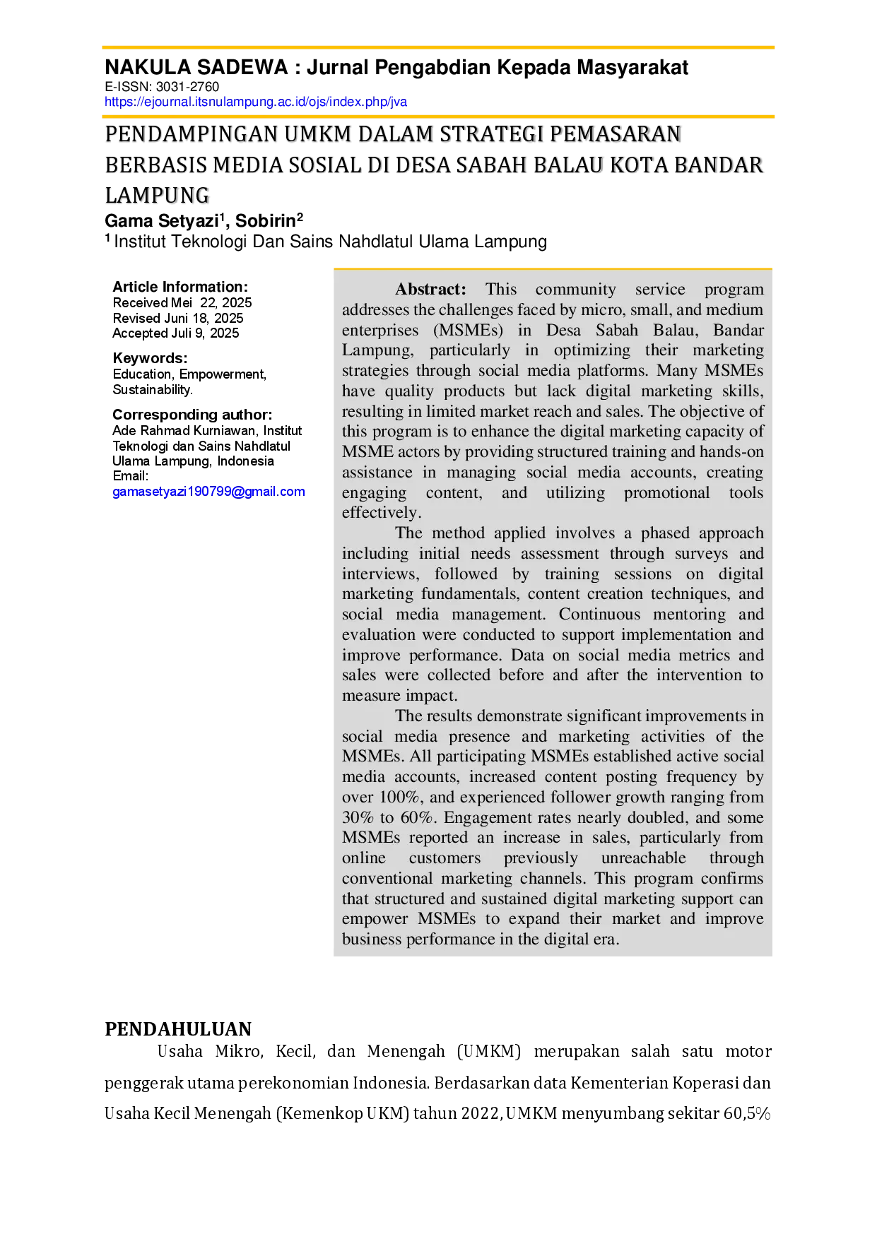 juris Pendampingan UMKM Dalam Strategi Pemasaran Berbasis Media Sosial di Desa Sabah Balau Kota Bandar Lampung