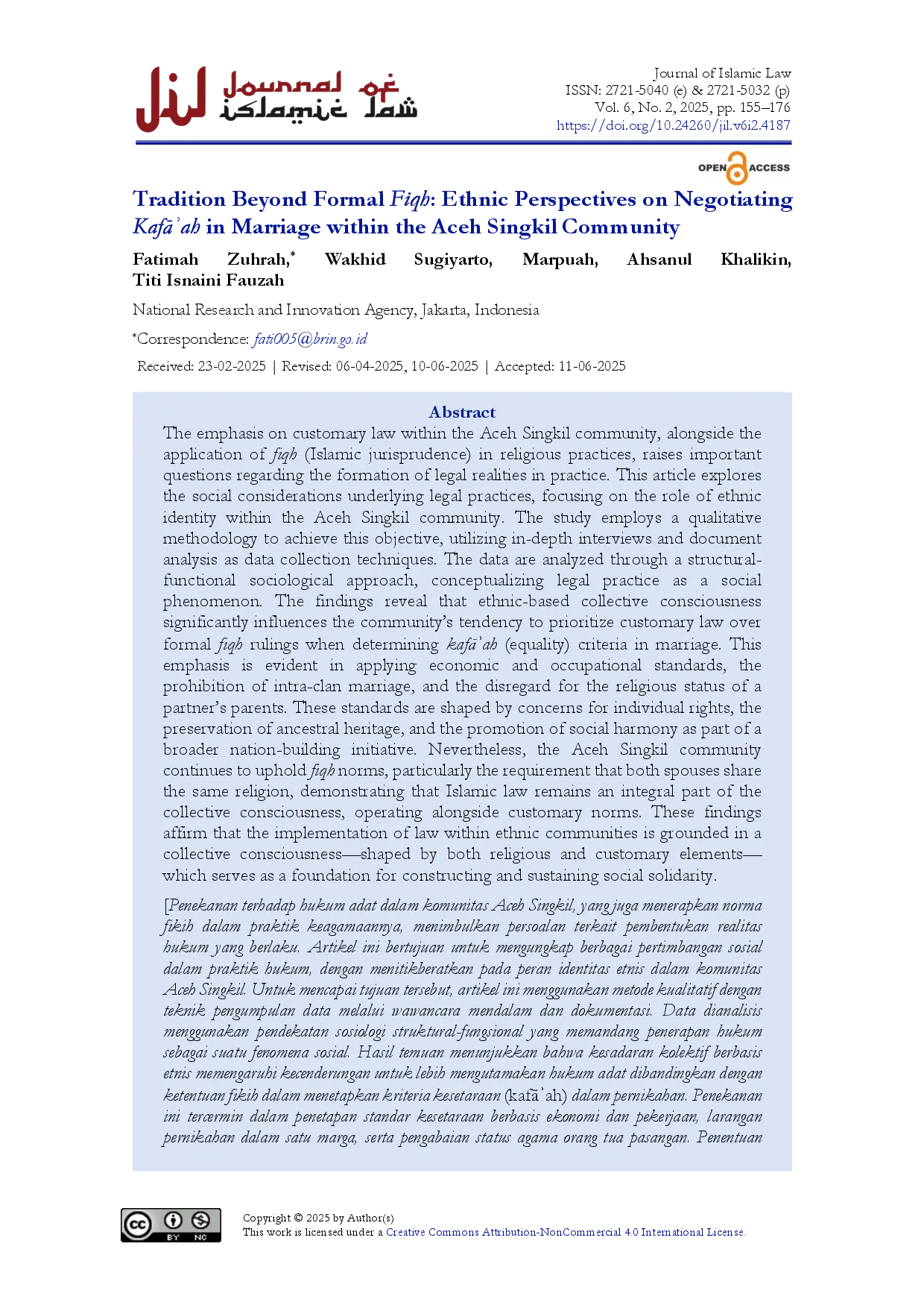 juris Tradition Beyond Formal Fiqh Ethnic Perspectives on Negotiating KafAah in Marriage within the Aceh Singkil Community