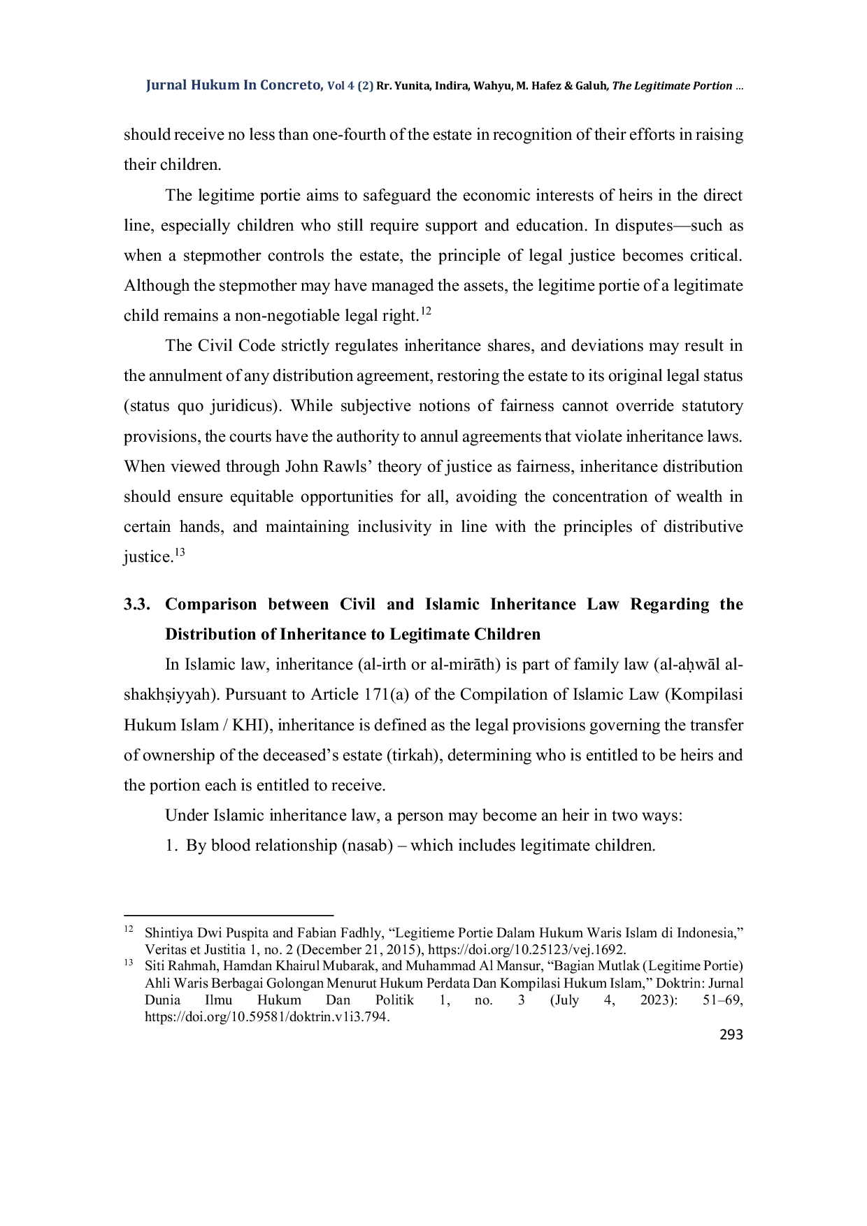 JURIS The Legitimate Portion Legitime Portie of Legitimate Children in Inheritance Distribution A Perspective of Legal Justice Theory in Indonesian Civil Law
