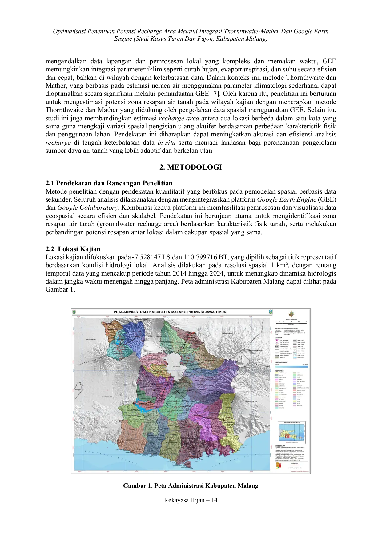 JURIS Optimalisasi Penentuan Potensi Recharge Area melalui Integrasi Thornthwaite Mather dan Google Earth Engine Studi Kasus Turen dan Pujon Kabupaten Malang