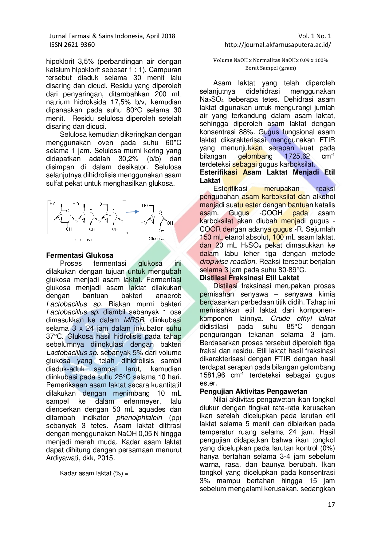 JURIS AKTIVITAS PENGAWET ALAMI ETHYL LACTATE PADA IKAN TONGKOL Euthynnus affinis