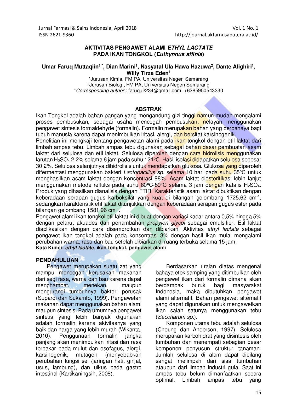 JURIS AKTIVITAS PENGAWET ALAMI ETHYL LACTATE PADA IKAN TONGKOL Euthynnus affinis