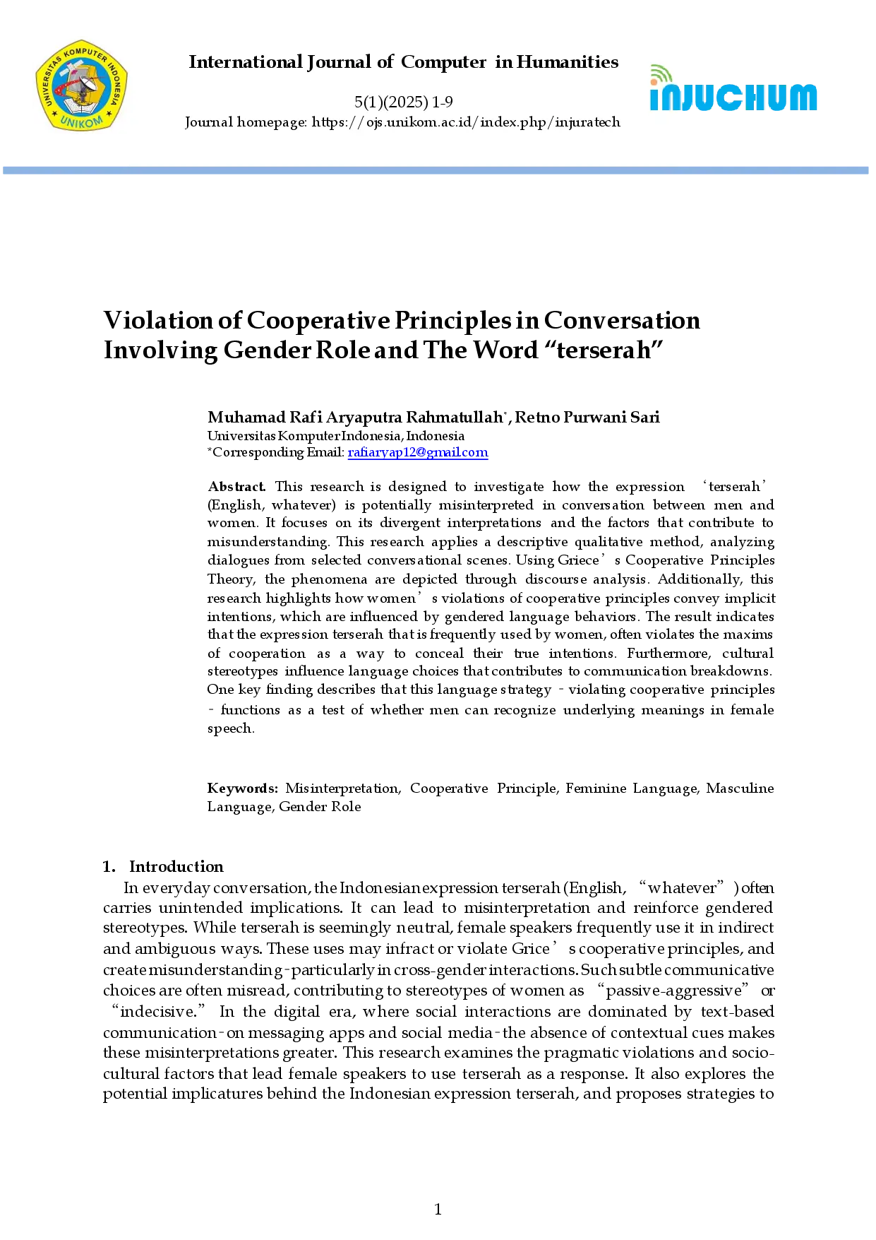 JURIS Violation of Cooperative Principles in Conversation Involving Gender Role and The Word terserah