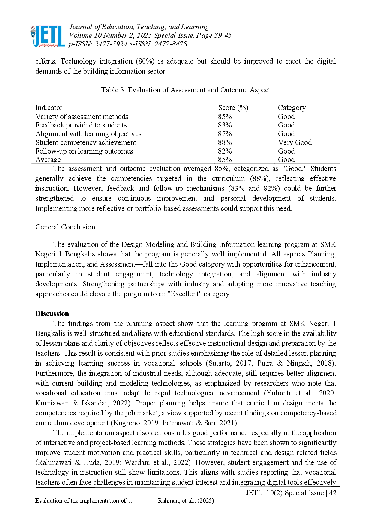 juris Evaluation of the implementation of the learning program Design Modeling and Building Information SMK Negeri 1 Bengkalis