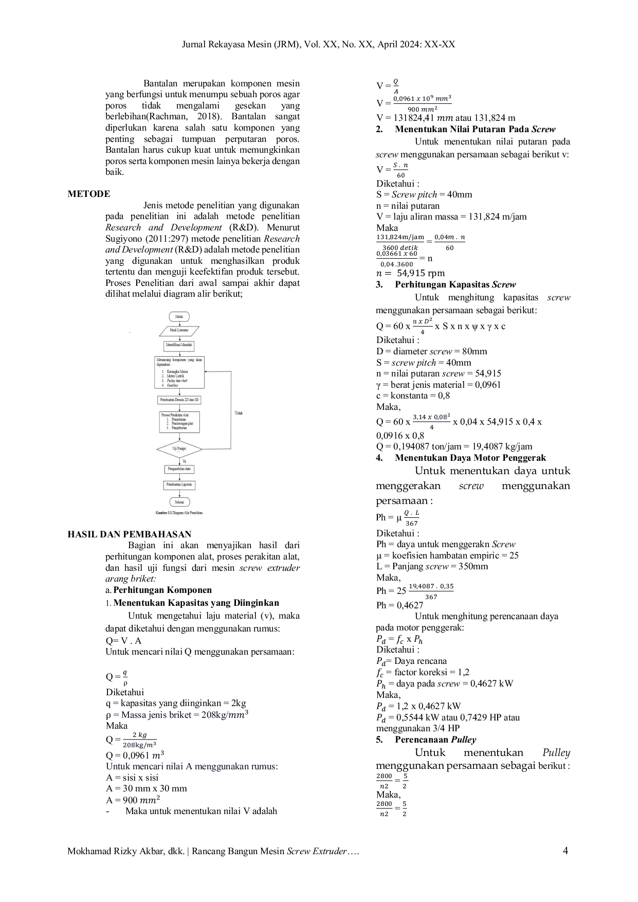 JURIS Rancang Bangun Mesin Screw Extruder Arang Briket Berbahan Baku Batok Kelapa Semi Otomatis