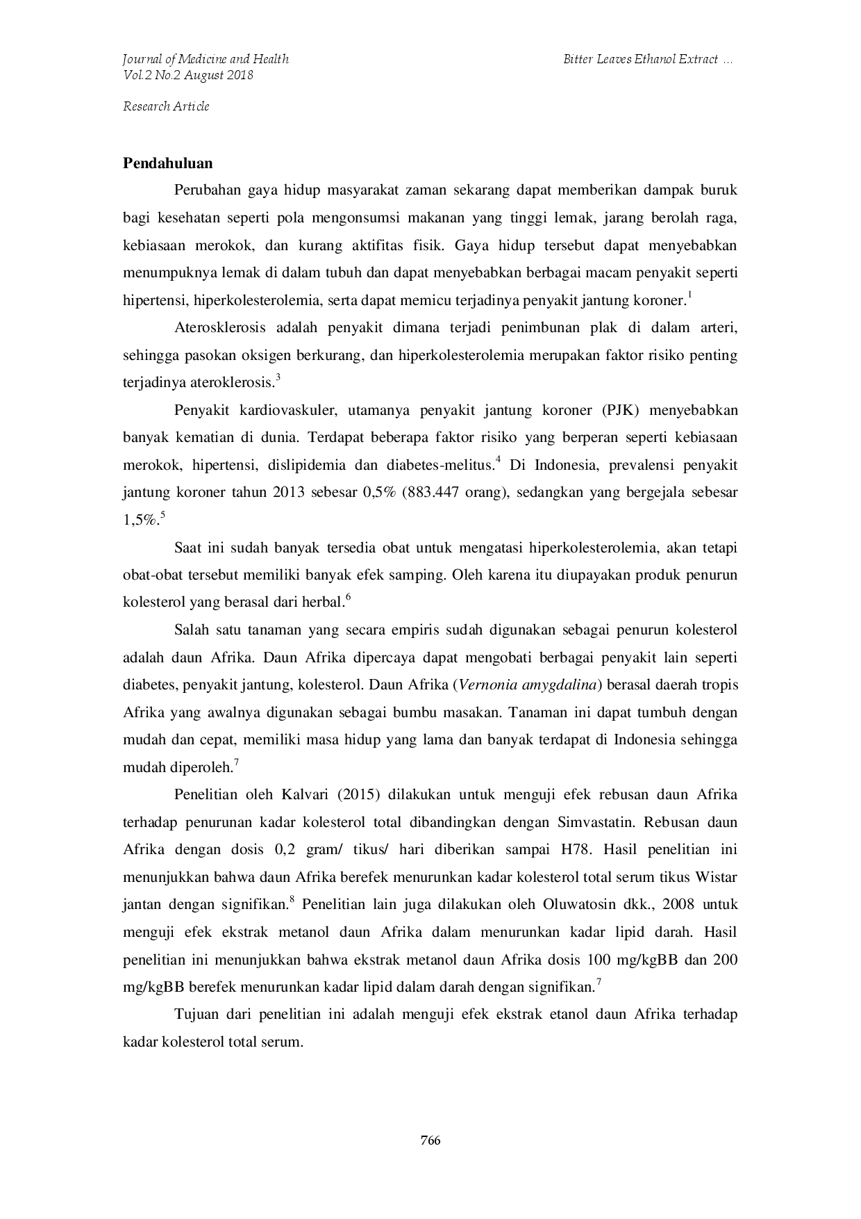 juris Bitter Leaves Ethanol Extract Vernonia amygdalina Decreases Total Cholesterol Serum Level of Hypercholesterolemic Male Wistar Rats