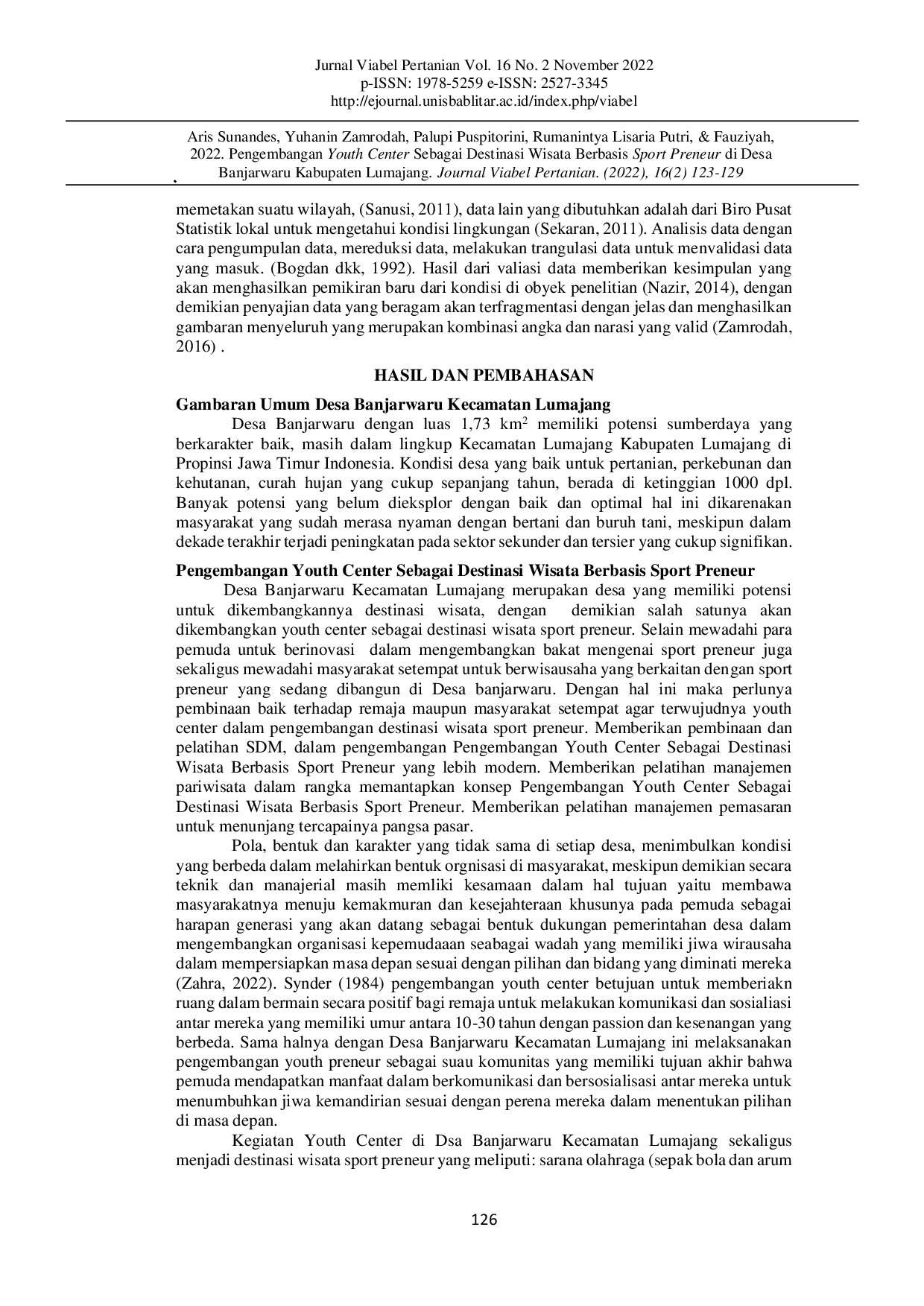 JURIS Pengembangan Youth Center Sebagai Destinasi Wisata Berbasis Sport Preneur Di Desa Banjarwaru Kabupaten Lumajang