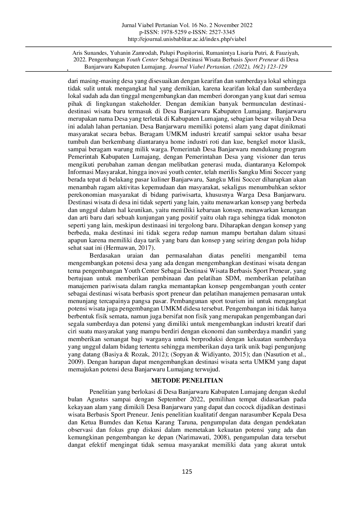 JURIS Pengembangan Youth Center Sebagai Destinasi Wisata Berbasis Sport Preneur Di Desa Banjarwaru Kabupaten Lumajang