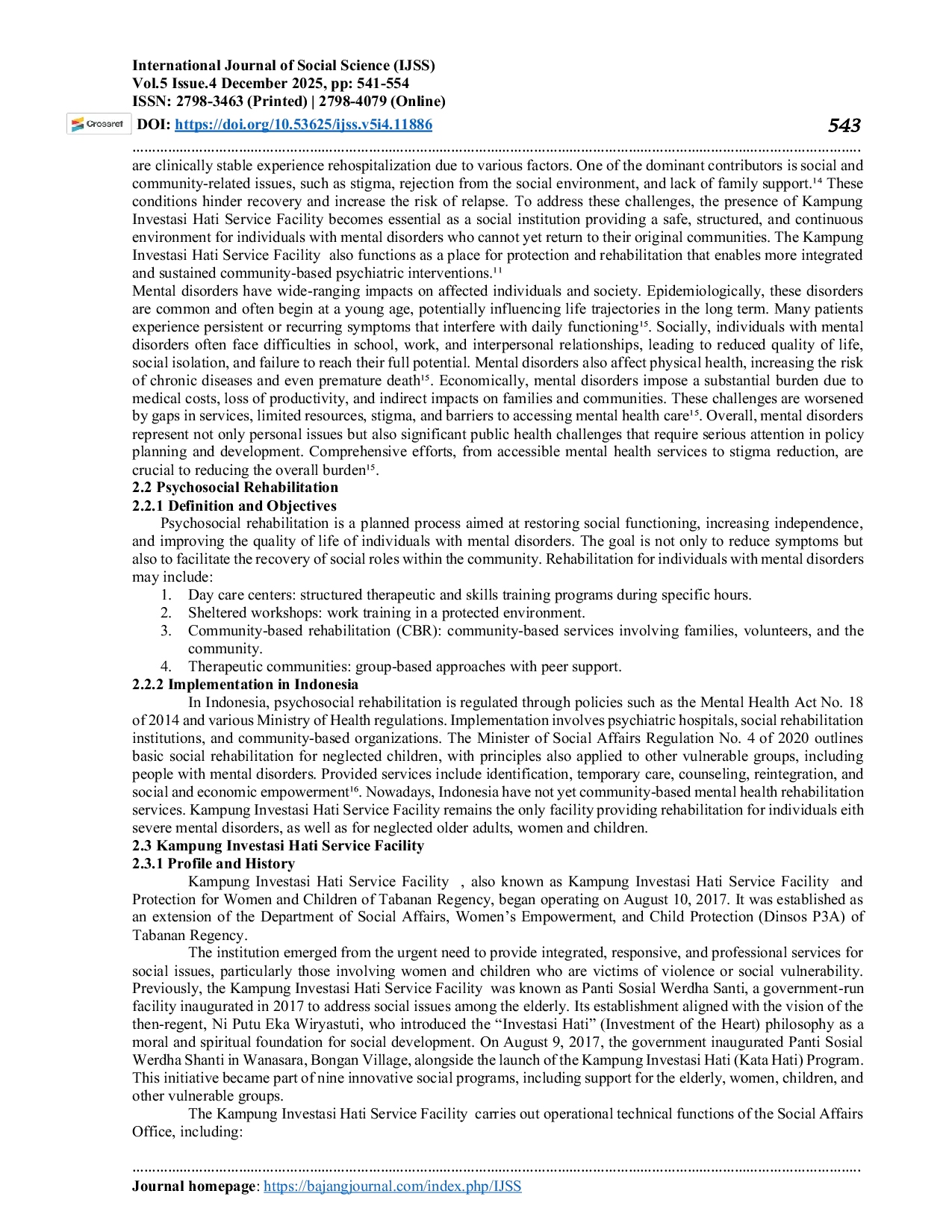 JURIS Kampung Investasi Hati Service Facility as a Solution Oriented Approach to Mental Health Problems in the Community Monograph Analysis