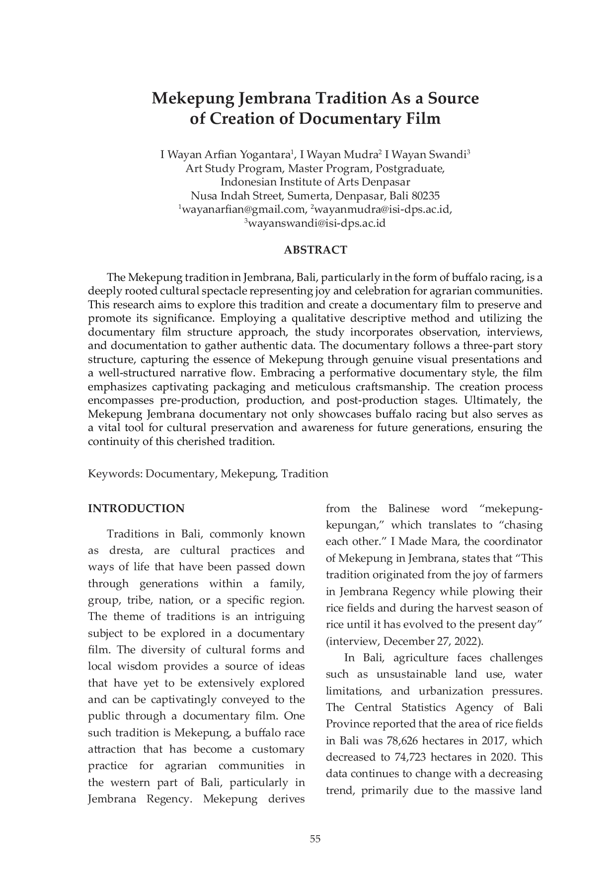 JURIS Mekepung Jembrana Tradition As a Source of Creation of Documentary Film