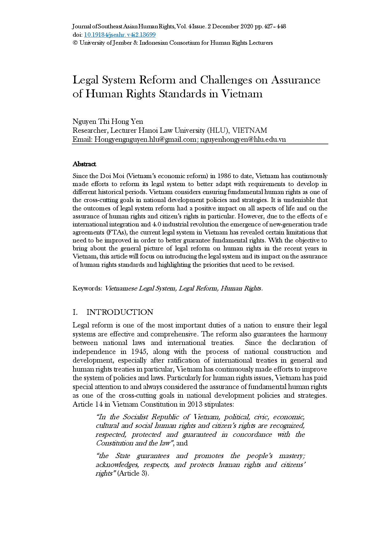 juris Legal System Reform and Challenges on Assurance of Human Rights Standards in Vietnam