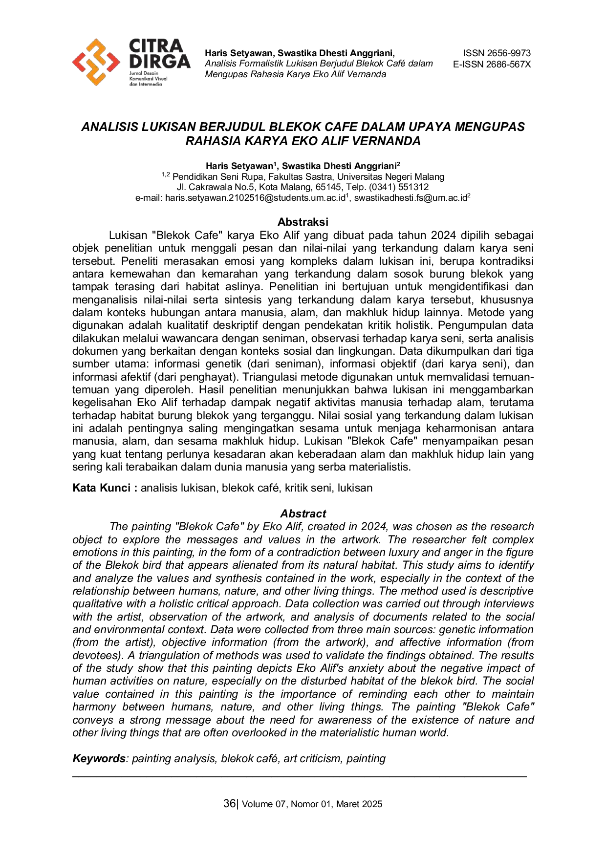 JURIS Analisis Lukisan Berjudul Blekok Cafe dalam Upaya Mengupas Rahasia Karya Eko Alif Vernanda