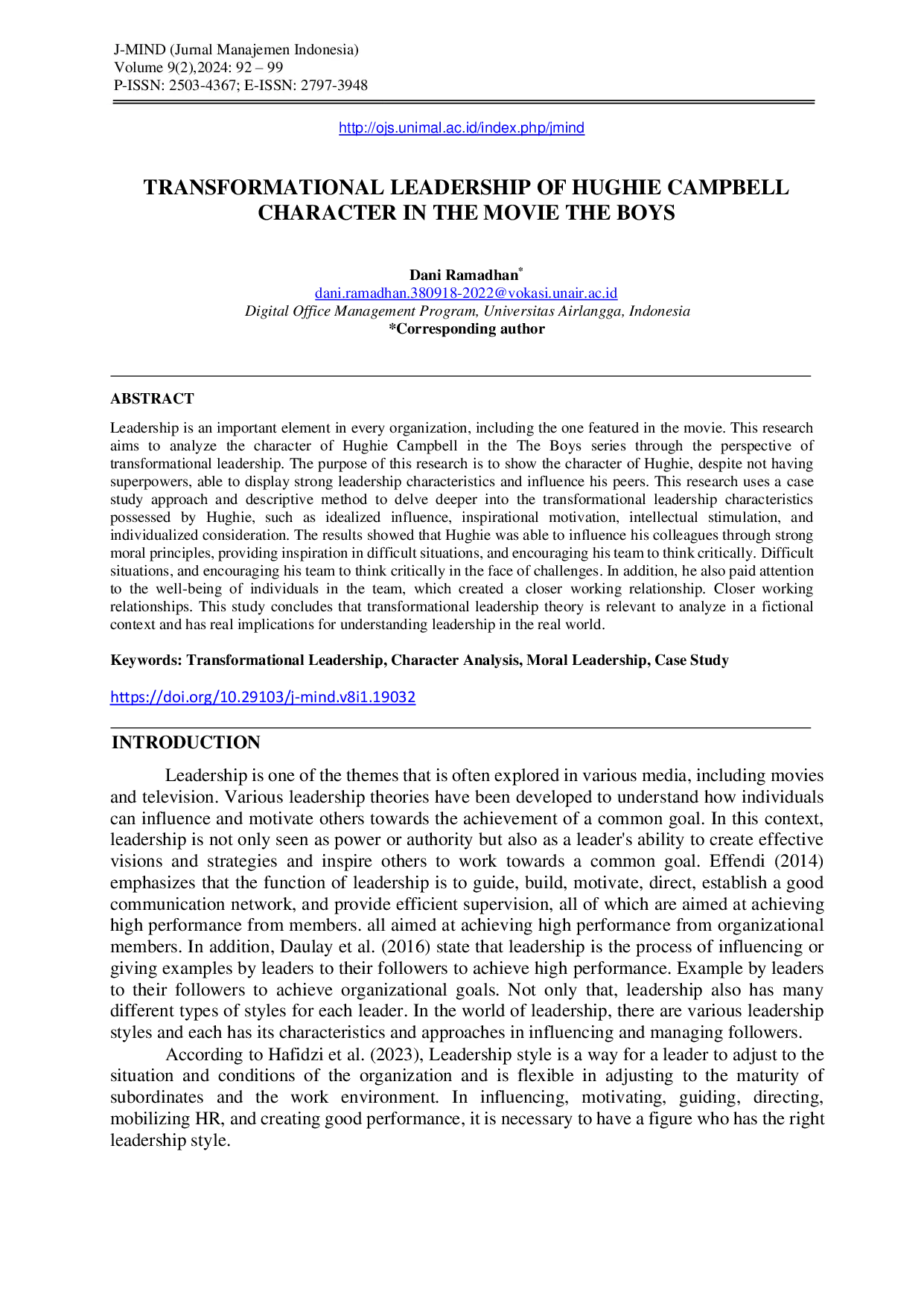 JURIS Transformational Leadership Of Hughie Campbell Character In The Movie The Boys