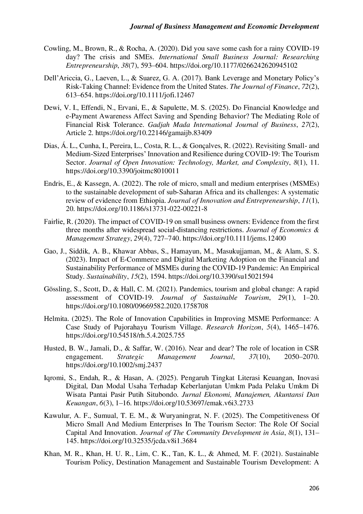 JURIS A Contextual Financial Risk Management Model for Tourism Based MSMEs Evidence from Carita Beach