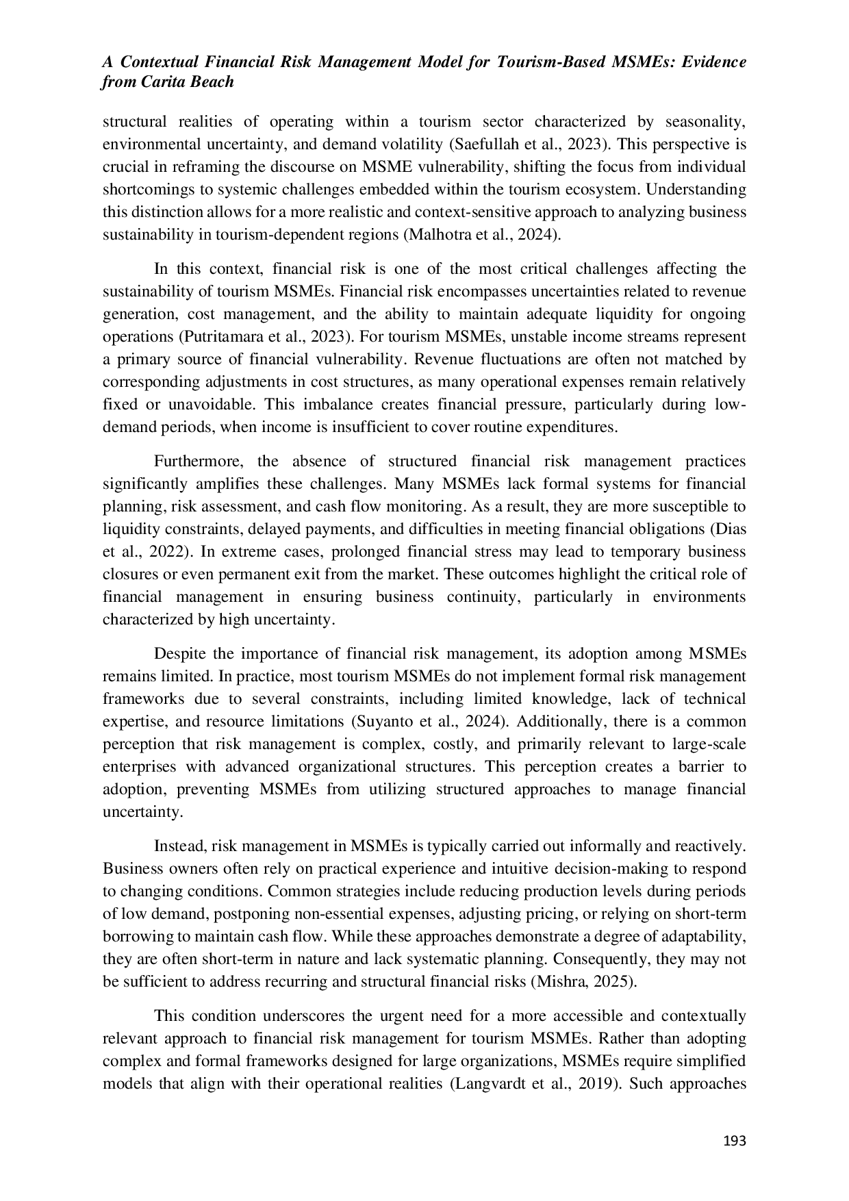 JURIS A Contextual Financial Risk Management Model for Tourism Based MSMEs Evidence from Carita Beach