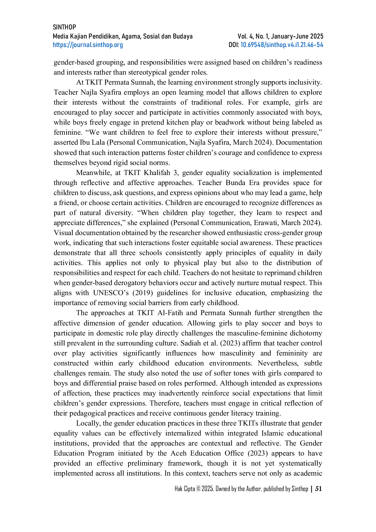 JURIS The Role of Teachers in Building Gender Identity and Equality in Integrated Islamic Kindergartens in Banda Aceh