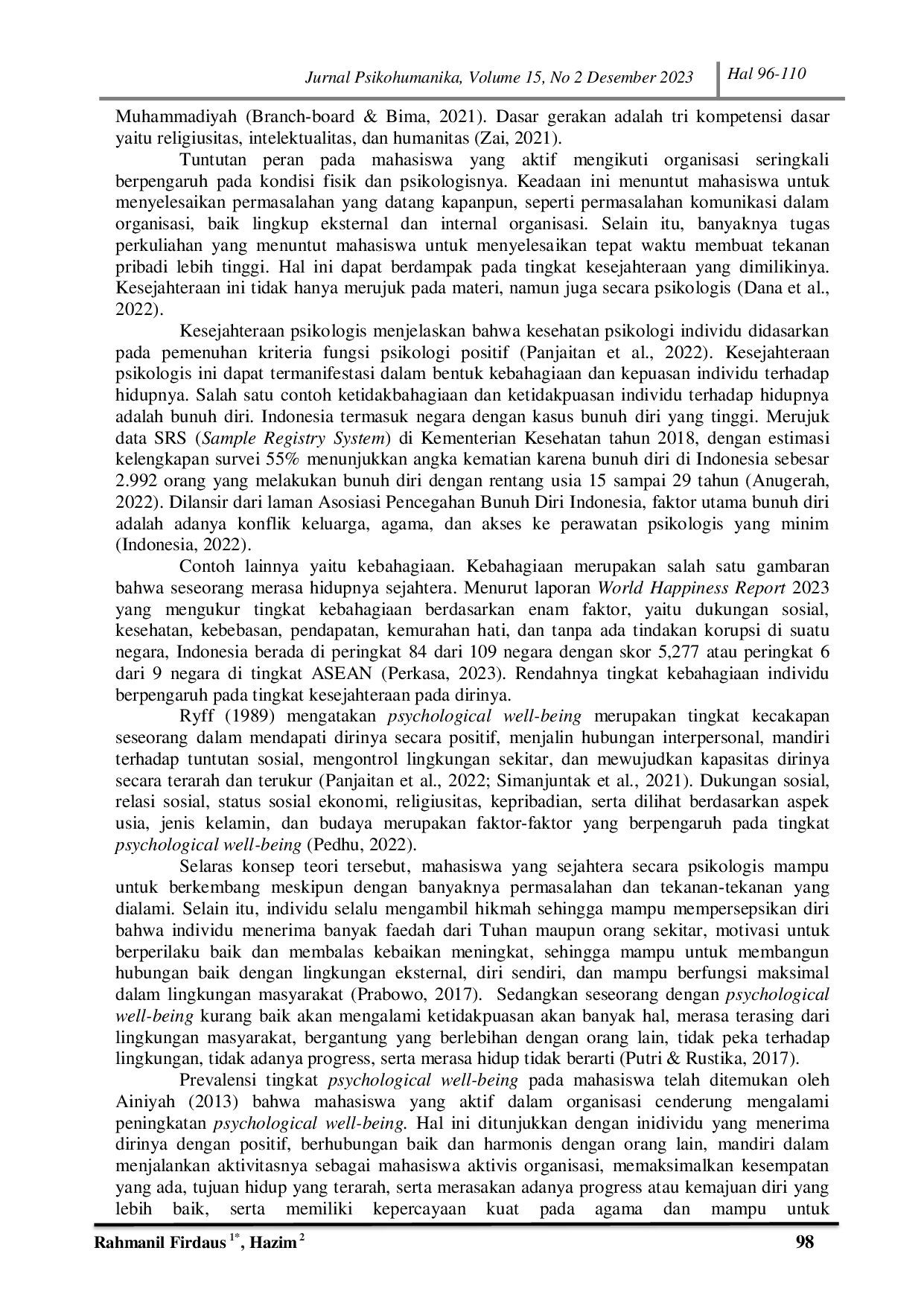 JURIS Religiousitas Dan Psychological Well Being Peran Mediasi Perilaku Prososial Pada Mahasiswa Aktivis Organisasi IMM