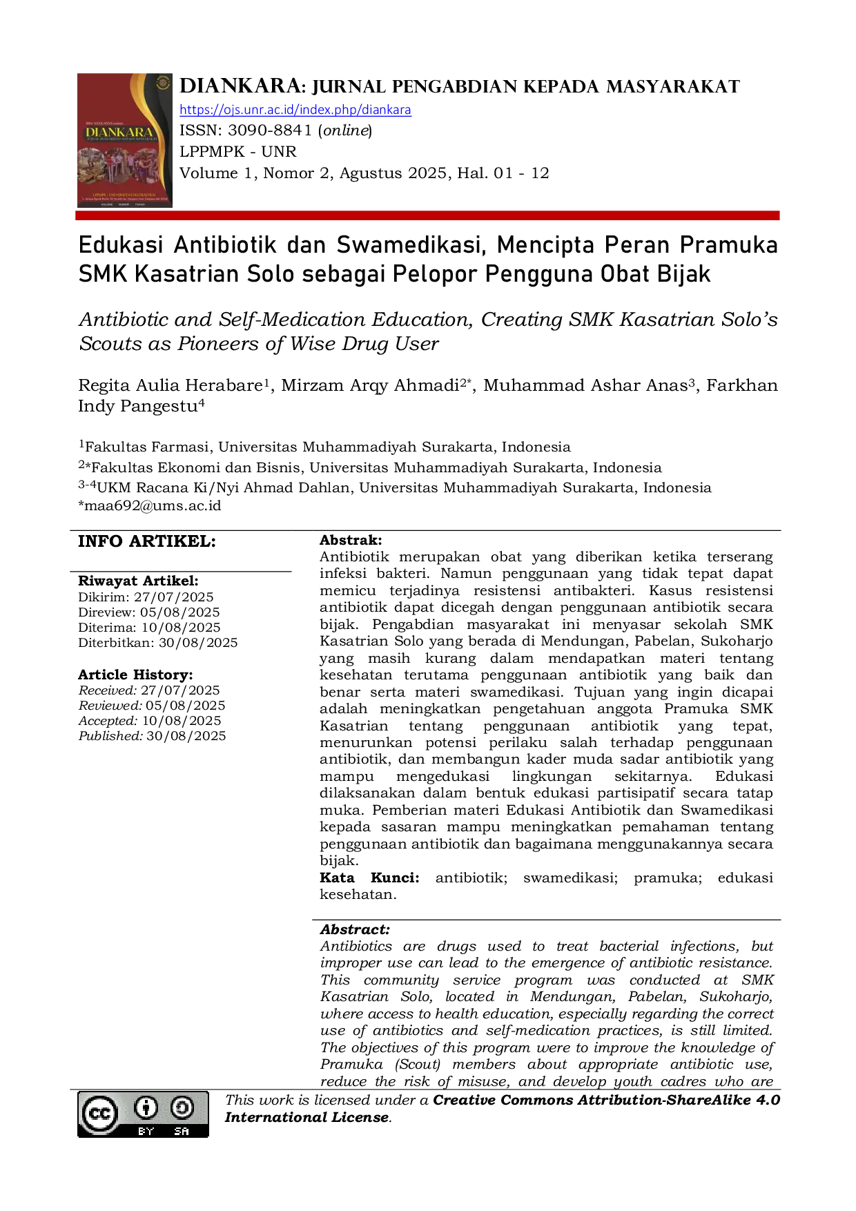 JURIS Antibiotic and Self Medication Education Creating SMK Kasatrian Solo s Scouts as Pioneers of Wise Drug User