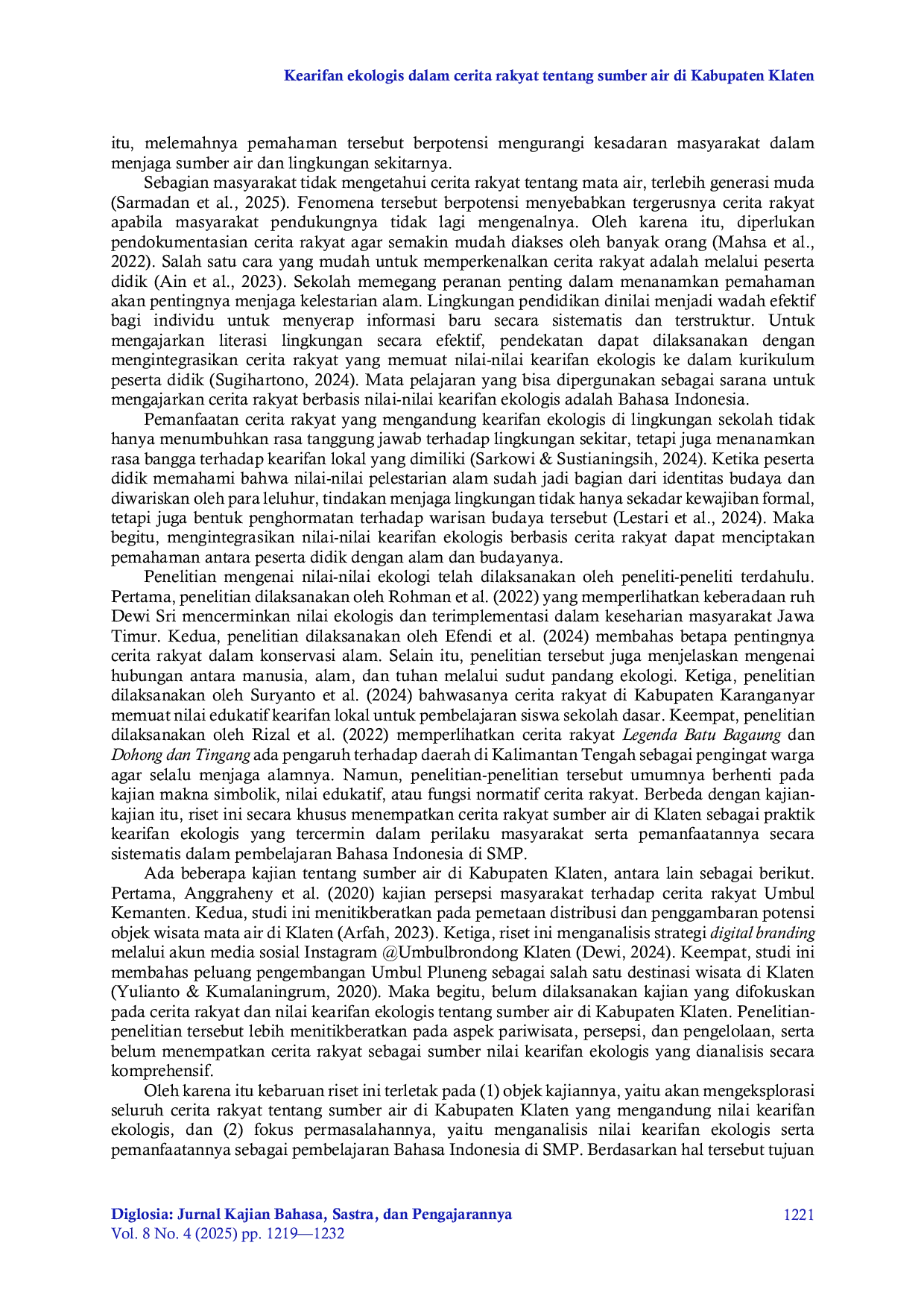 JURIS Kearifan ekologis dalam cerita rakyat tentang sumber air di Kabupaten Klaten