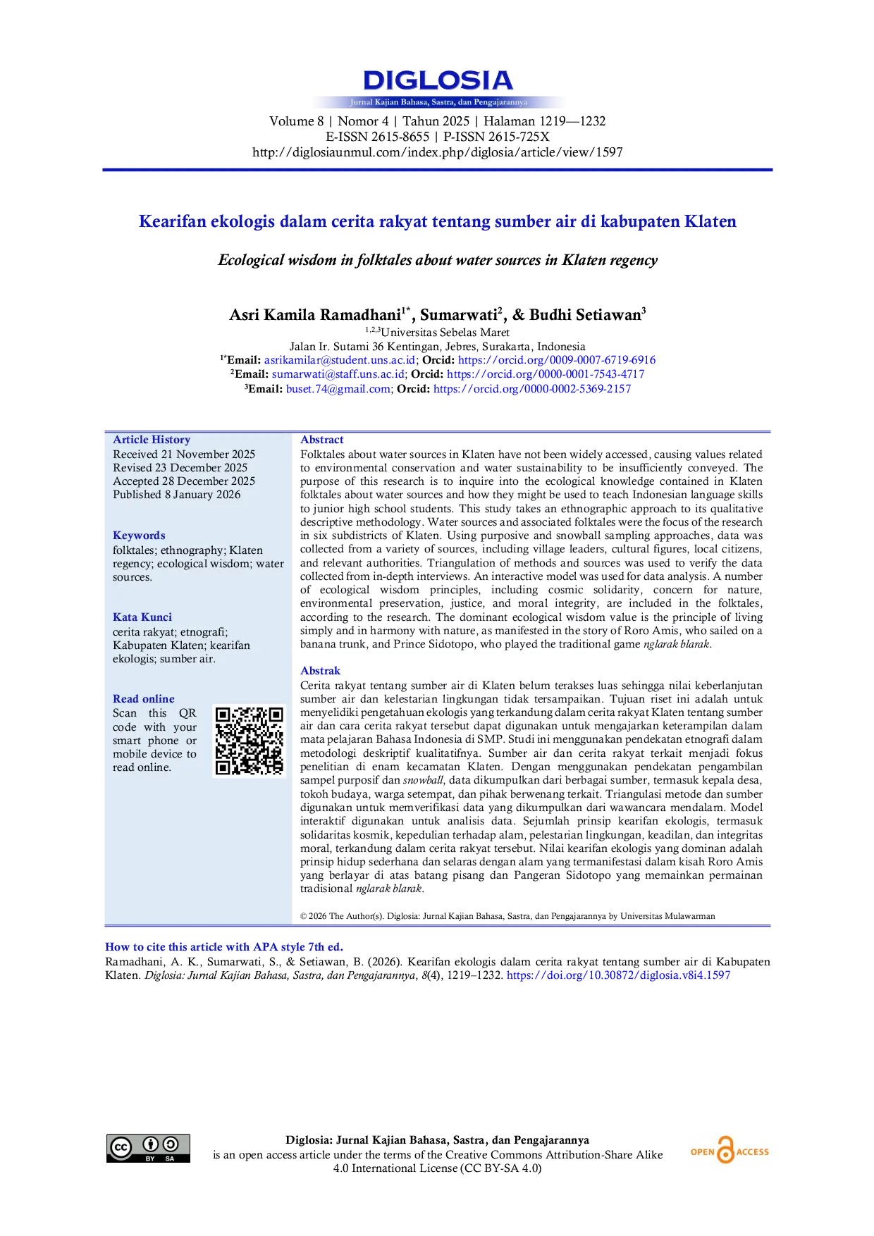 JURIS Kearifan ekologis dalam cerita rakyat tentang sumber air di Kabupaten Klaten