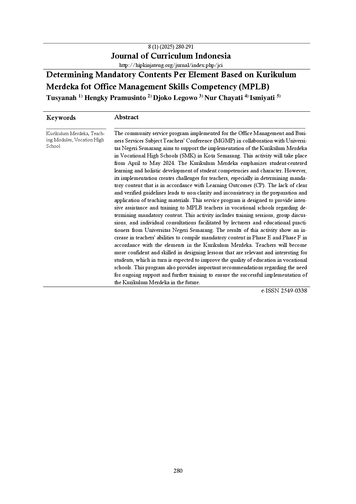 juris Determining Mandatory Contents Per Element Based on Kurikulum Merdeka for Office Management Skills Competency MPLB