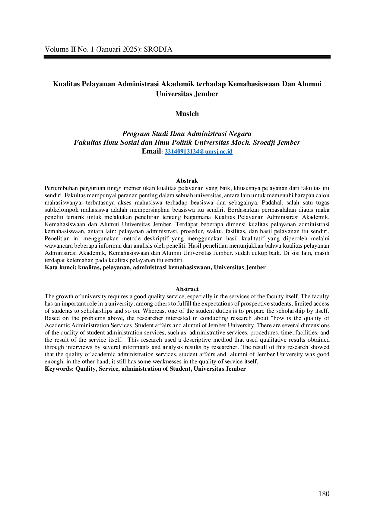 JURIS Kualitas Pelayanan Administrasi Akademik terhadap Kemahasiswaan Dan Alumni Universitas Jember