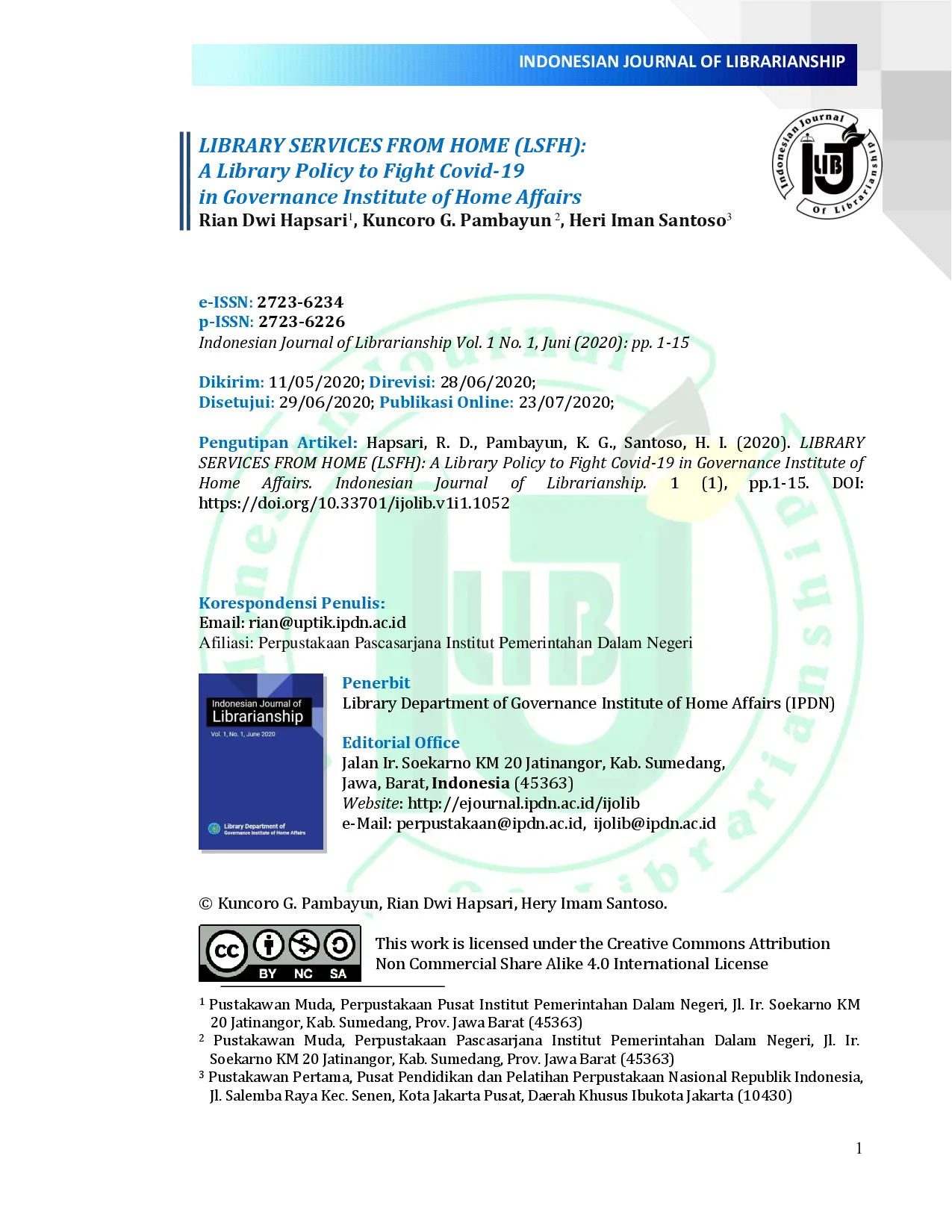 juris LIBRARY SERVICES FROM HOME LSFH A Library Policy to Fight Covid 19 in Governance Institute of Home Affairs