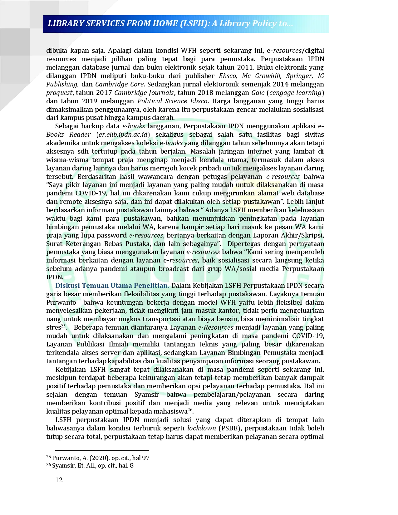 juris LIBRARY SERVICES FROM HOME LSFH A Library Policy to Fight Covid 19 in Governance Institute of Home Affairs