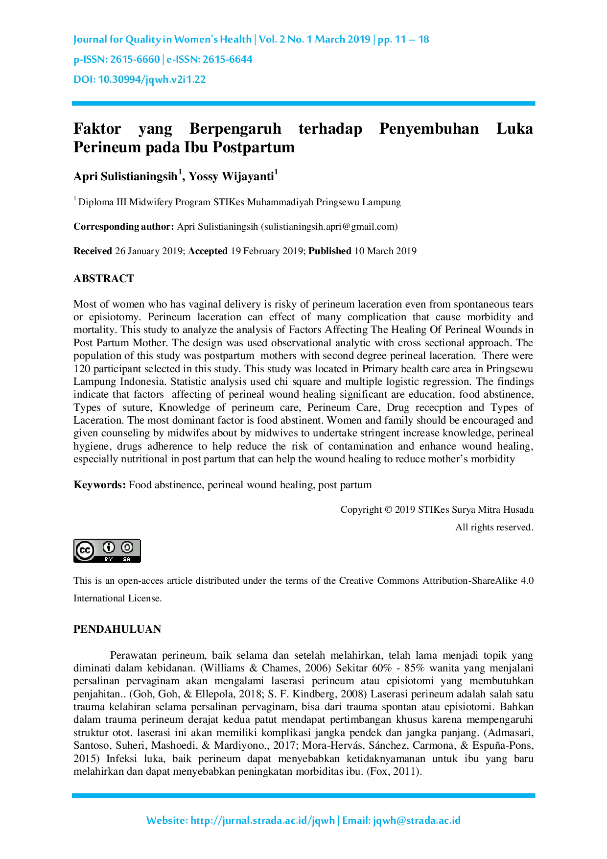 JURIS Faktor yang Berpengaruh terhadap Penyembuhan Luka Perineum pada Ibu Postpartum