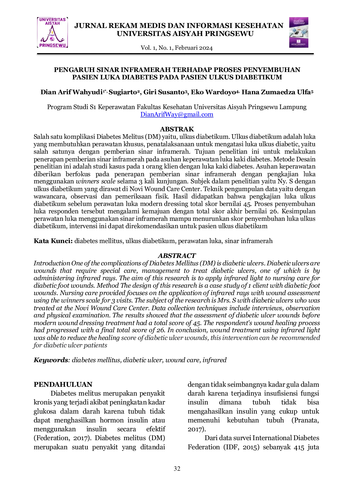 JURIS Pengaruh Sinar Inframerah Terhadap Proses Penyembuhan Pasien Luka Diabetes Pada Pasein Ulkus Diabetikum