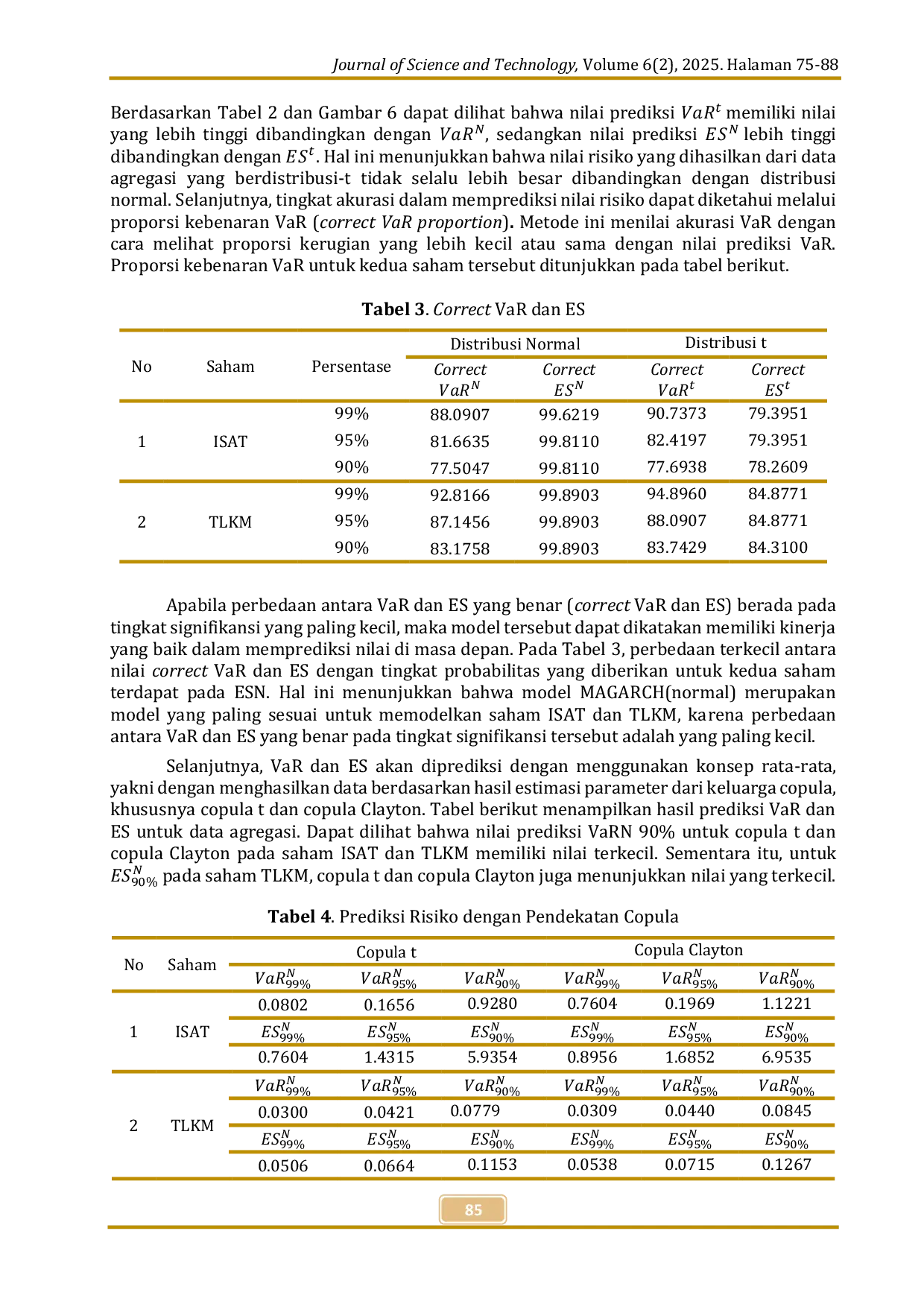 JURIS Model Modifikasi GARCH Asimetris Berbasis Copula untuk Prediksi Ukuran Risiko Keuangan