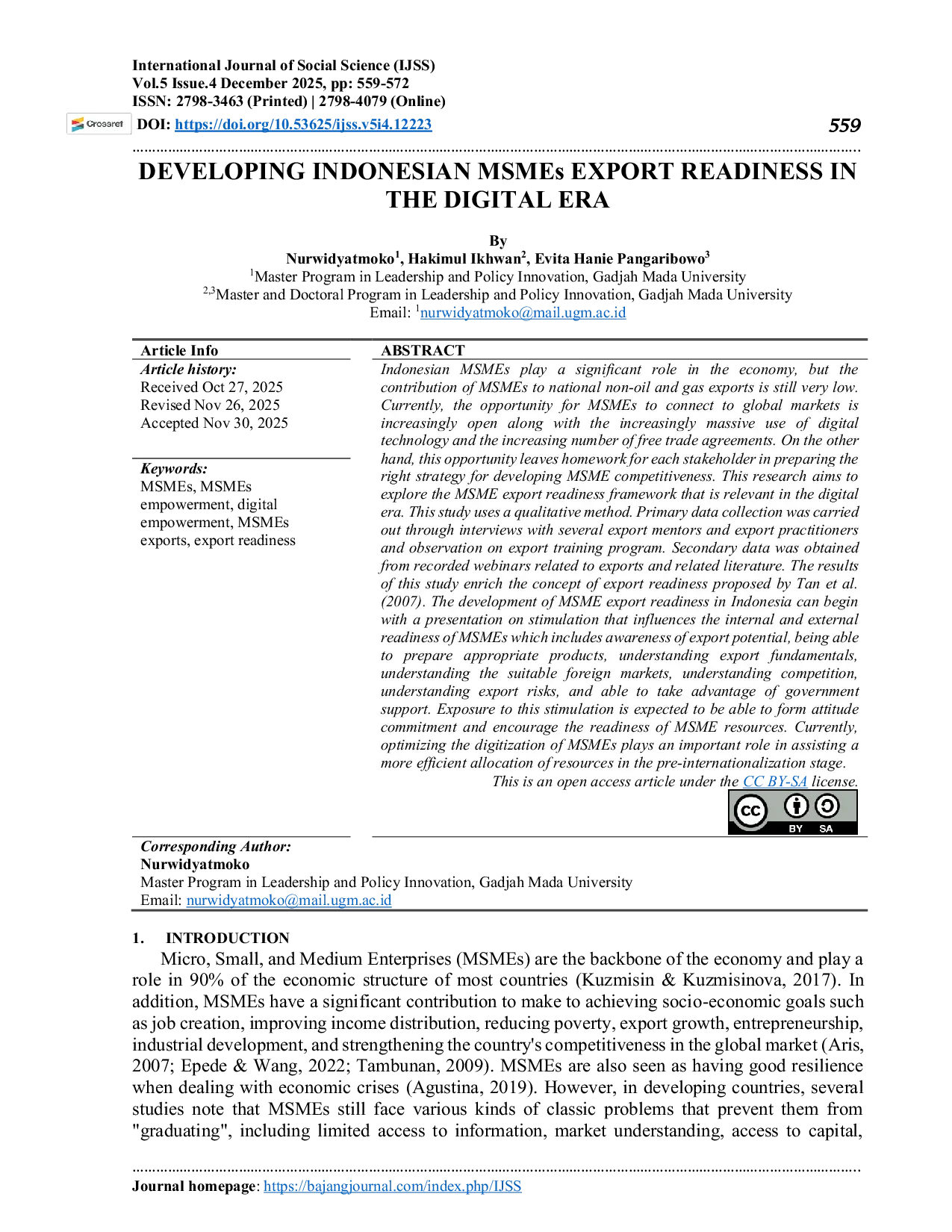 JURIS DEVELOPING INDONESIAN MSMEs EXPORT READINESS IN THE DIGITAL ERA