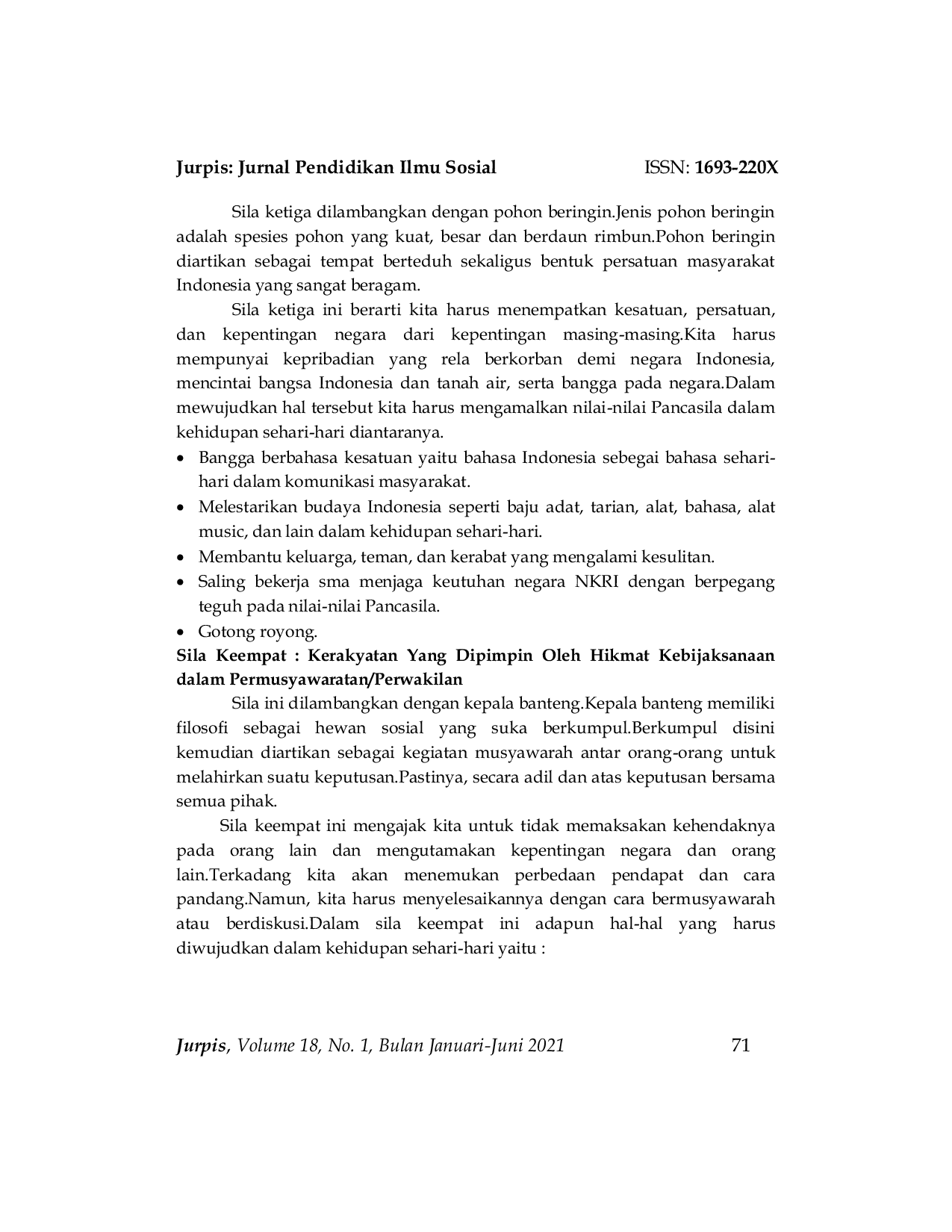 JURIS Implementasi Pancasila Sebagai Pandangan Hidup Bangsa Indonesia Dalam Kehidupan Sehari Hari