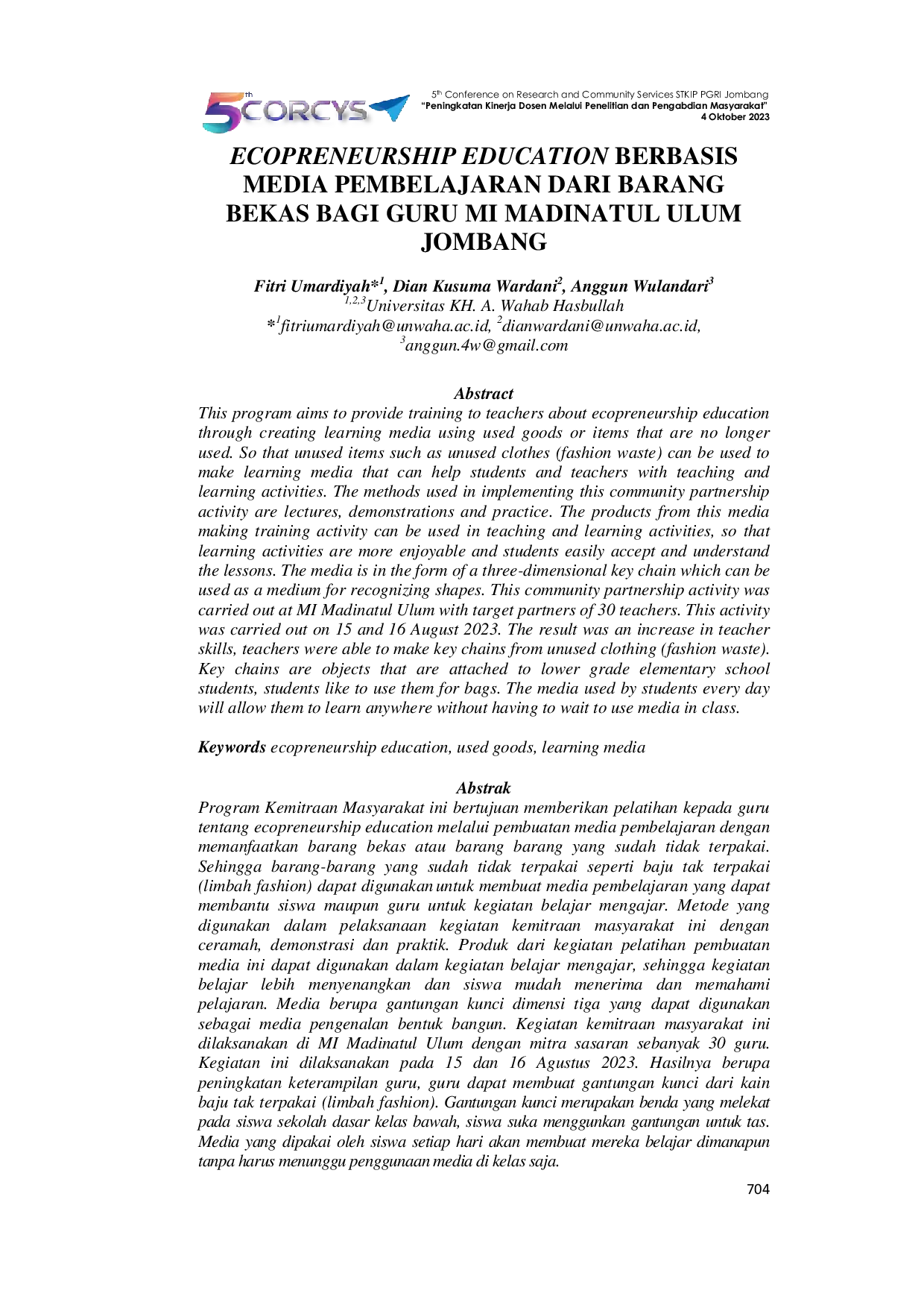 JURIS Ecopreneurship Education Berbasis Media Pembelajaran Dari Barang Bekas Bagi Guru Mi Madinatul Ulum Jombang