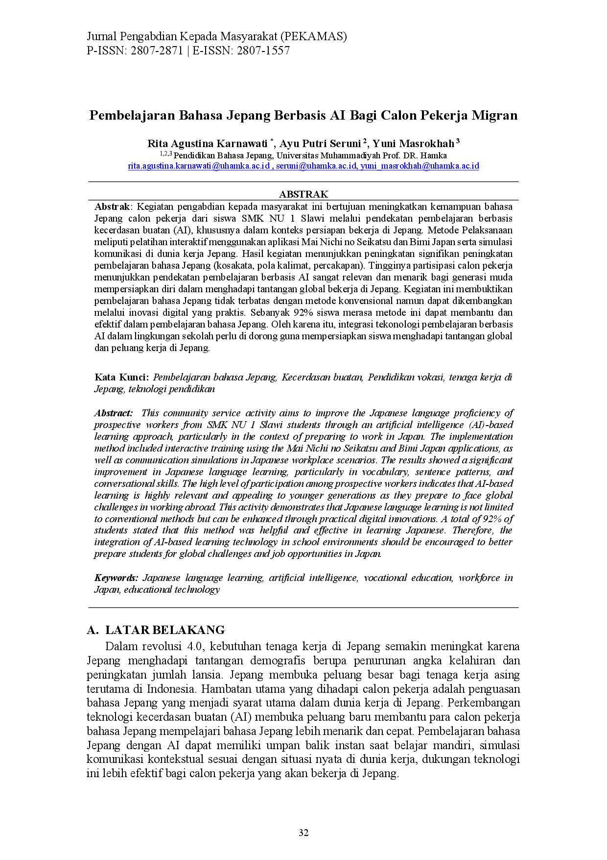 juris Pembelajaran Bahasa Jepang Berbasis AI Bagi Calon Pekerja Migran