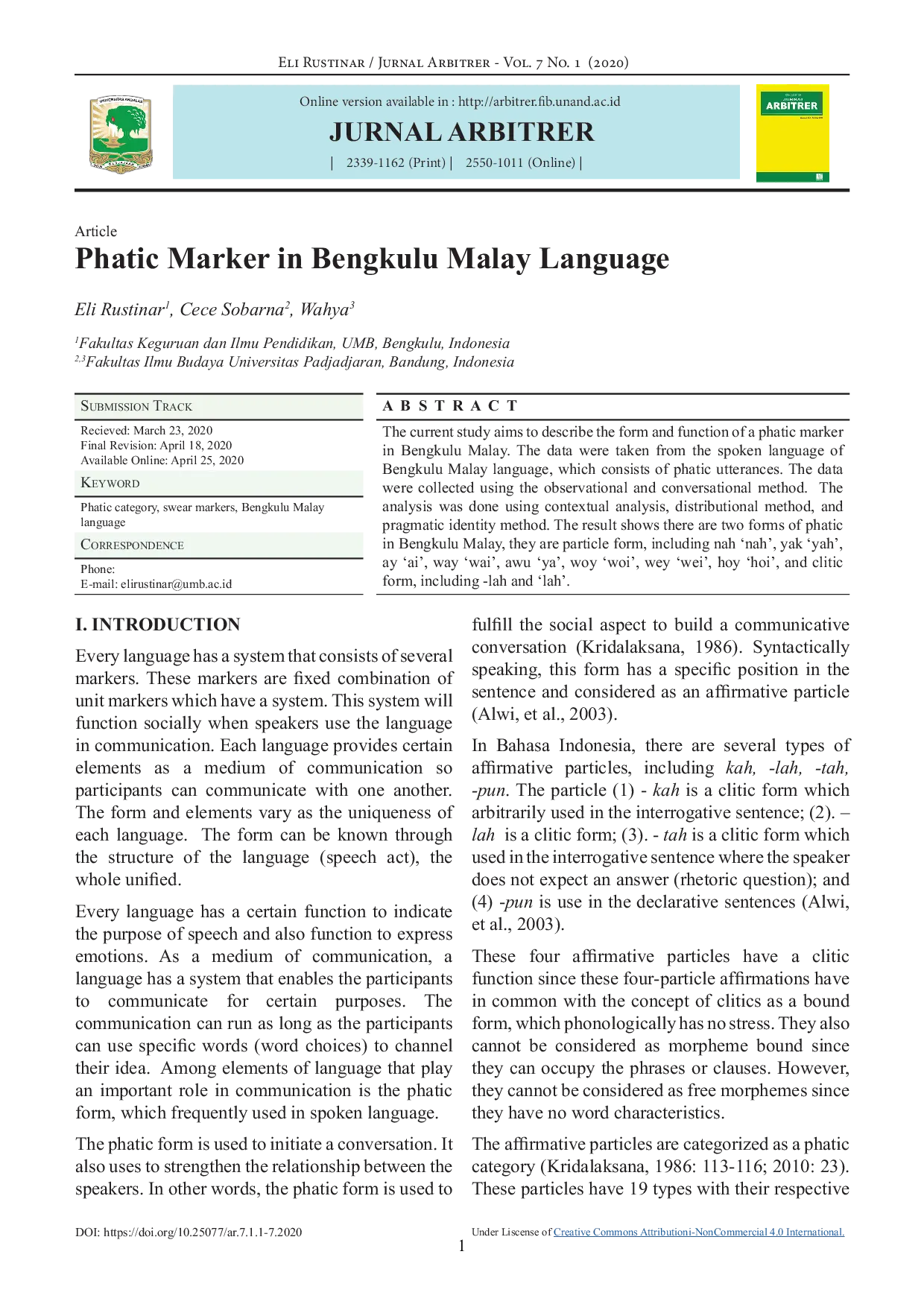 JURIS Phatic Marker in Bengkulu Malay Language