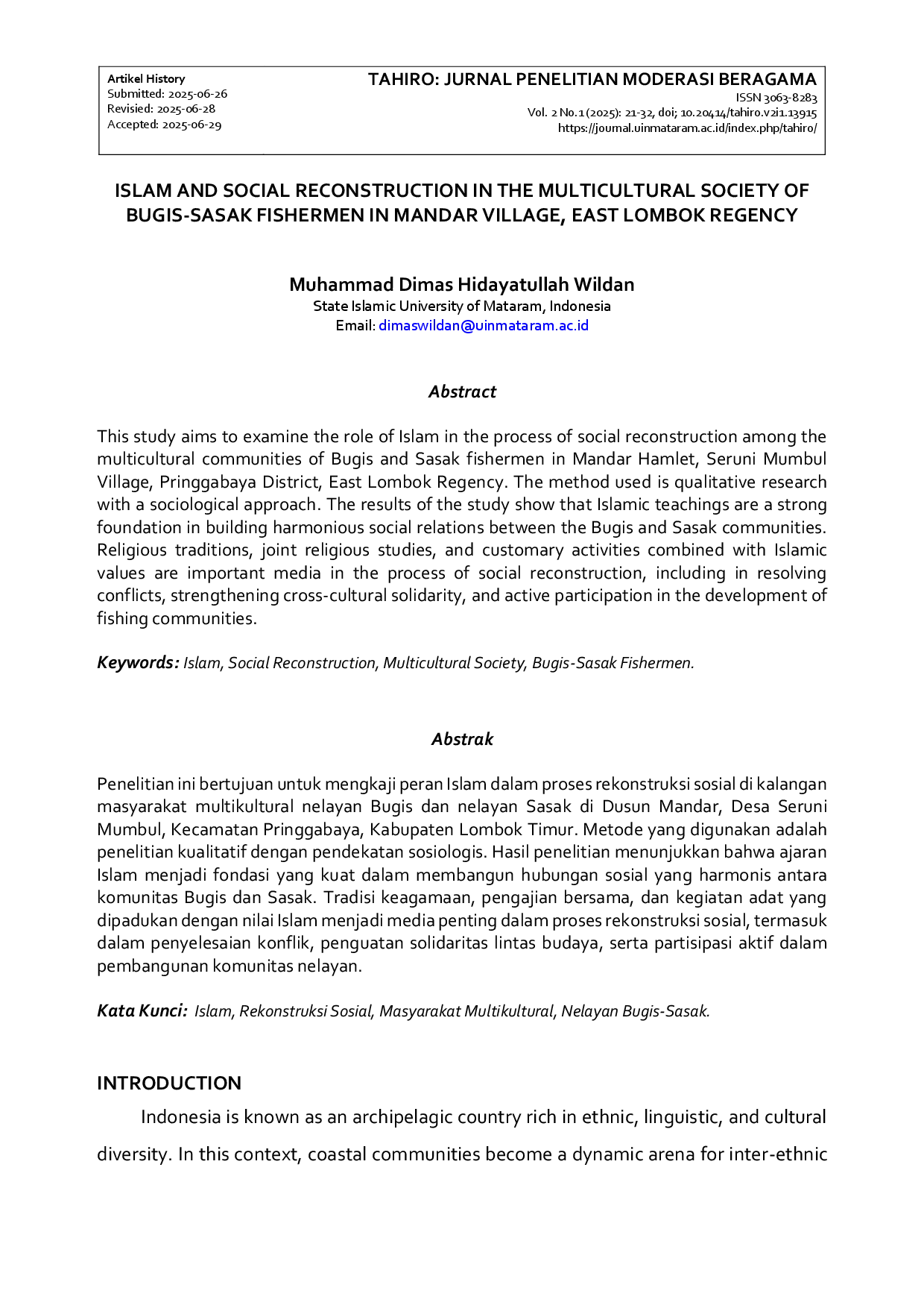 juris Islam and Social Reconstruction in the Multicultural Society of BugisAcSasak Fishermen in Mandar Village East Lombok Regency