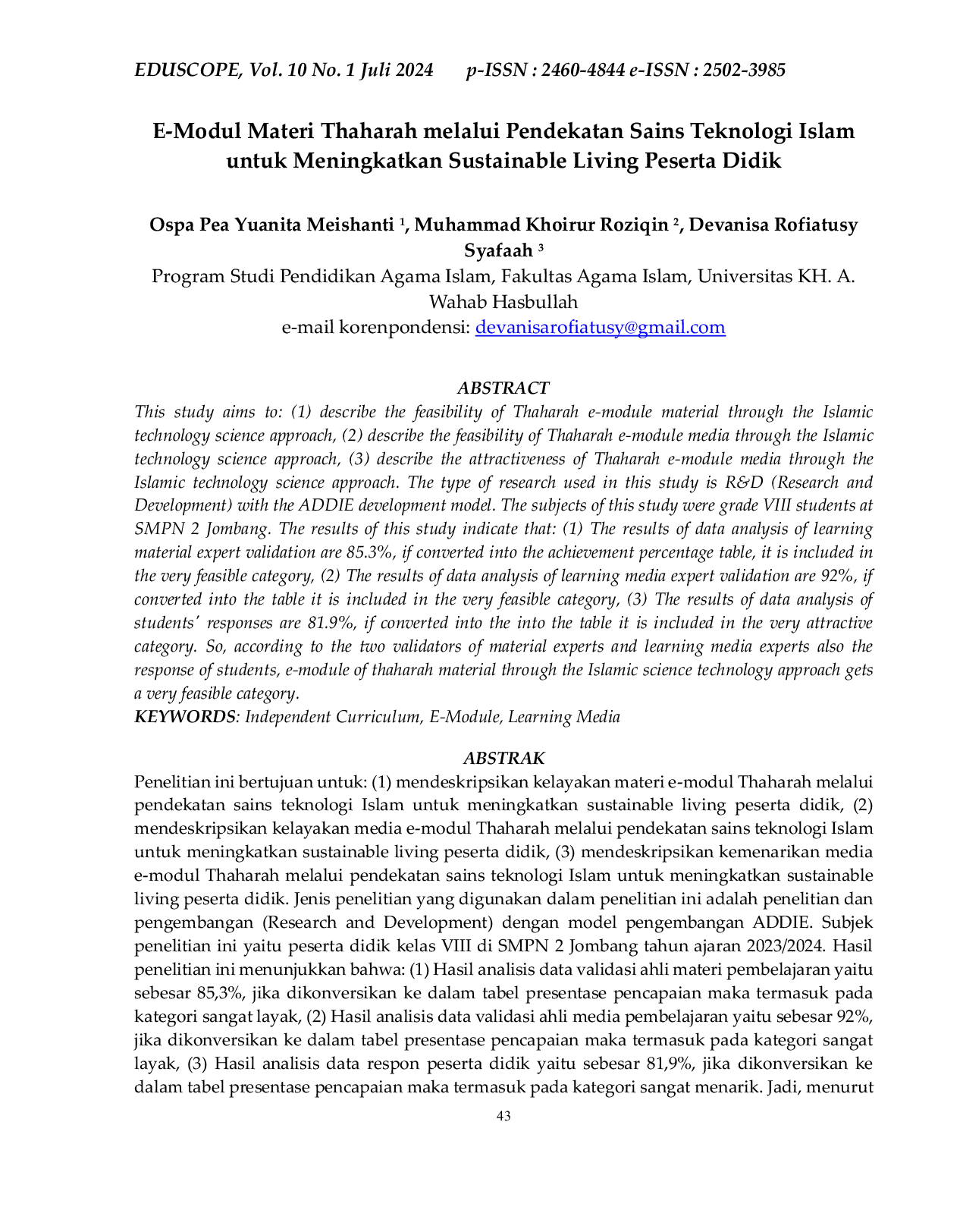 JURIS E Modul Materi Thaharah melalui Pendekatan Sains Teknologi Islam untuk Meningkatkan Sustainable Living Peserta Didik