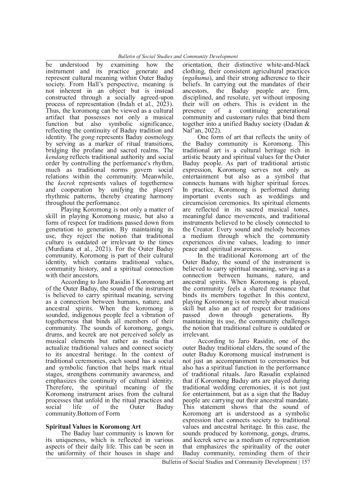JURIS The Koromong Art as a Medium for the Expression of Cultural Identity and Spirituality for the Outer Baduy Community