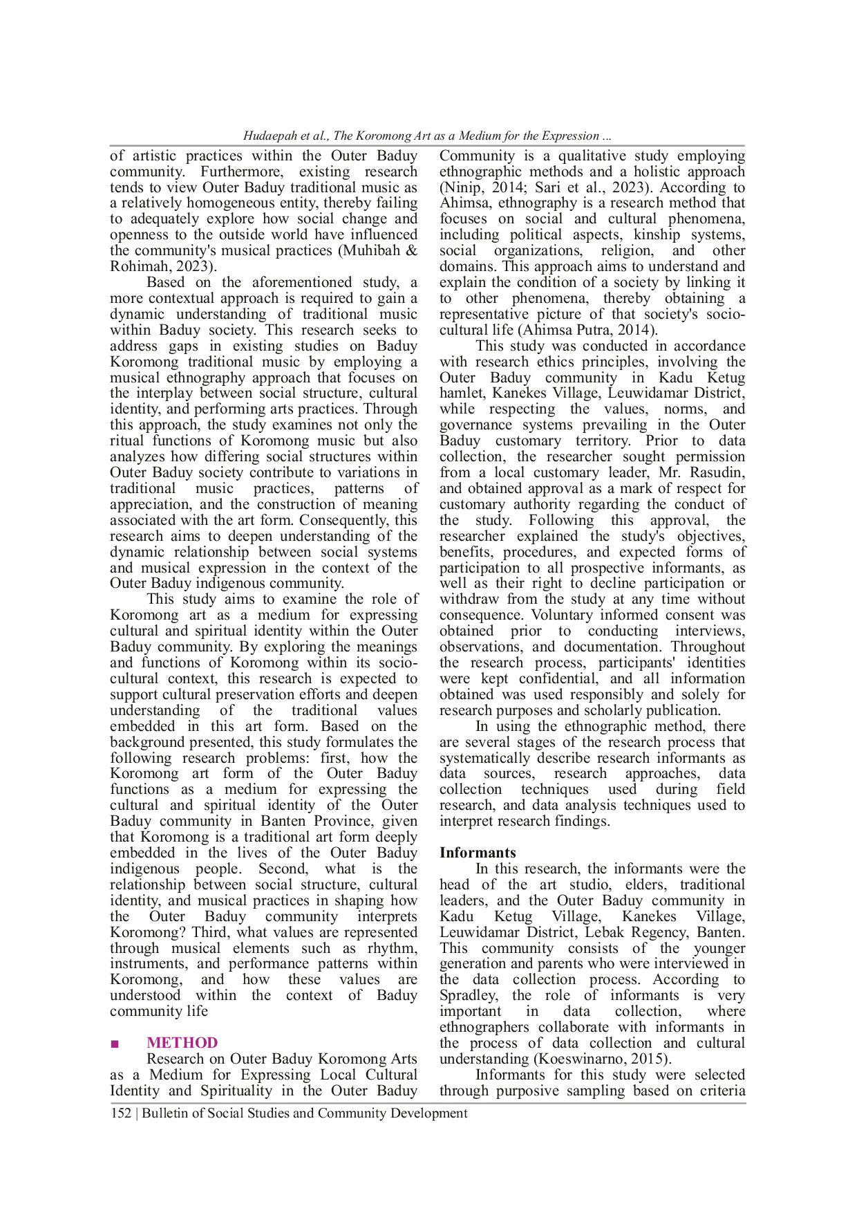 JURIS The Koromong Art as a Medium for the Expression of Cultural Identity and Spirituality for the Outer Baduy Community