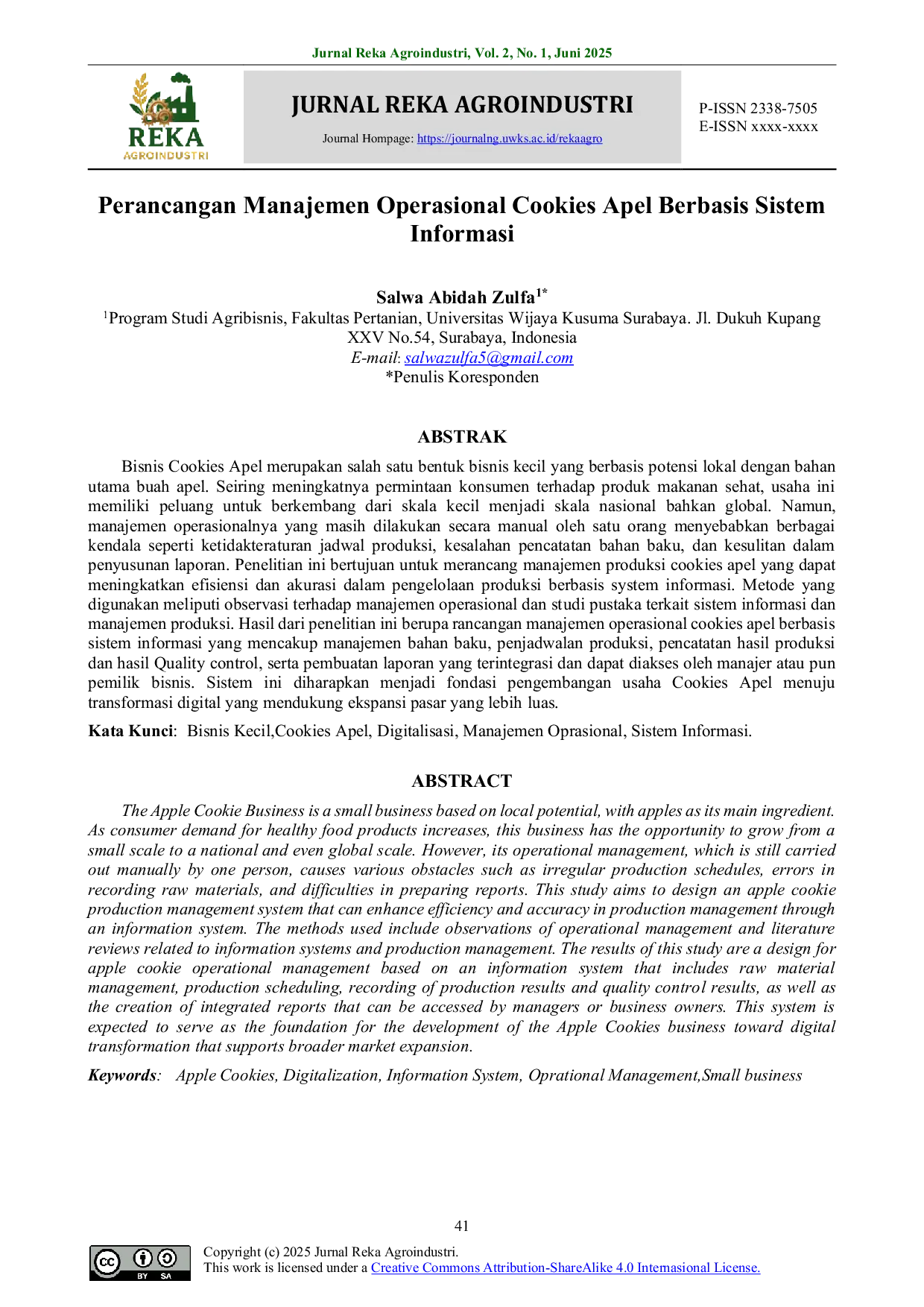 JURIS Perancangan Manajemen Operasional Cookies Apel Berbasis Sistem Informasi